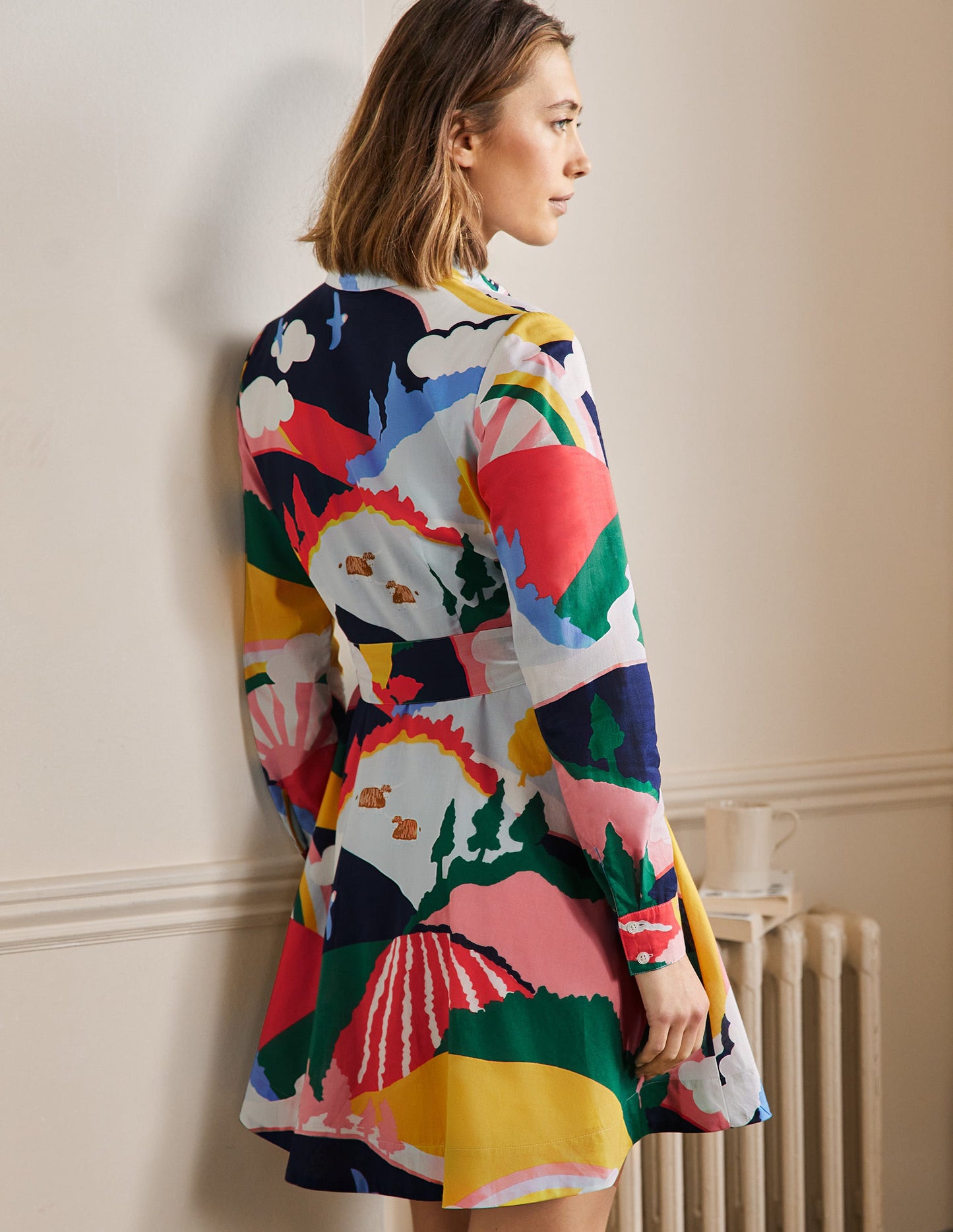 Hemdblusenkleid aus Baumwolle-Französisches Navy, Wiesenszene