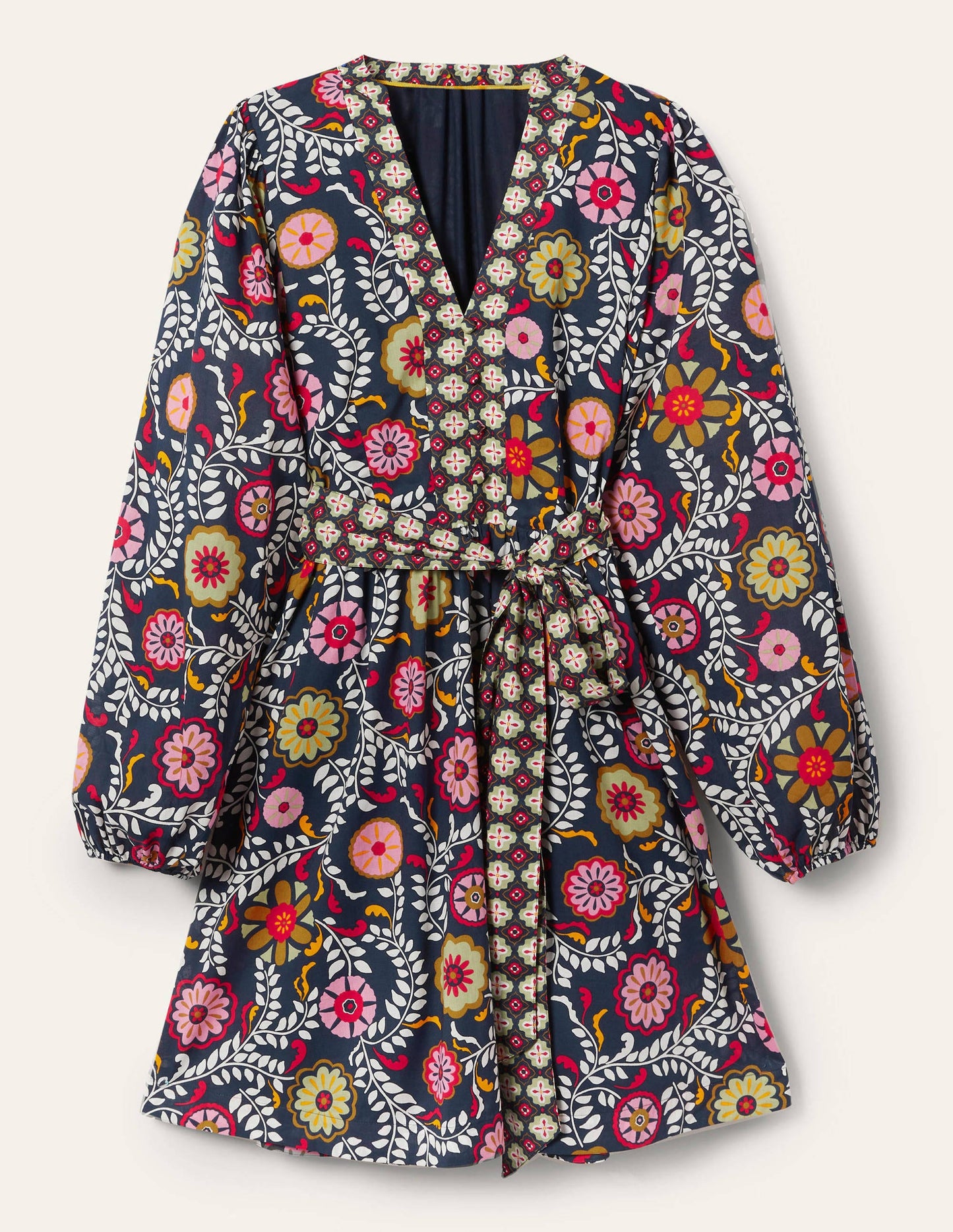 Notch Neck Cotton Dress-French Navy, Opulent Garden