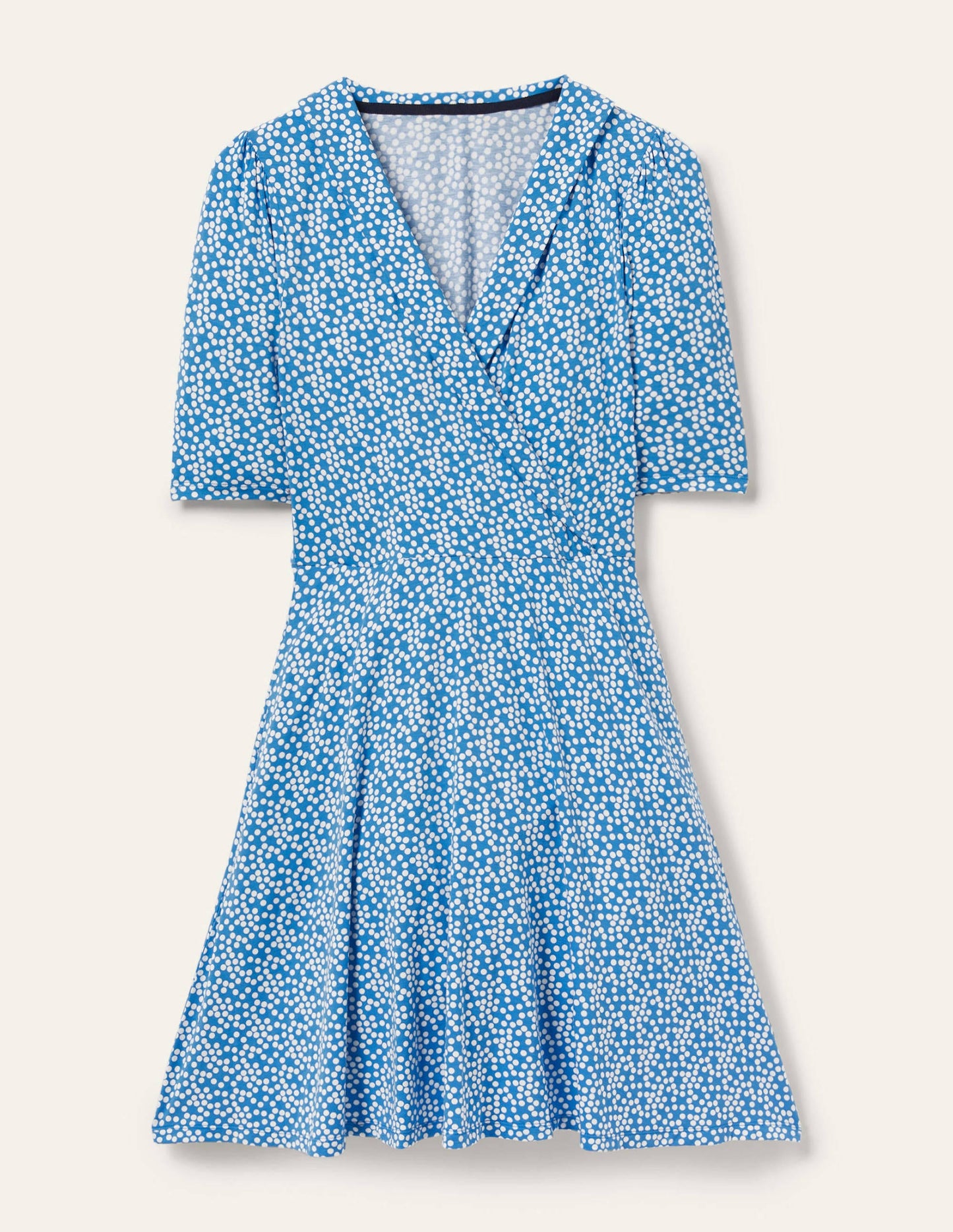 Jerseykleid mit fixierter Wickeloptik-Marokkoblau, Getupft