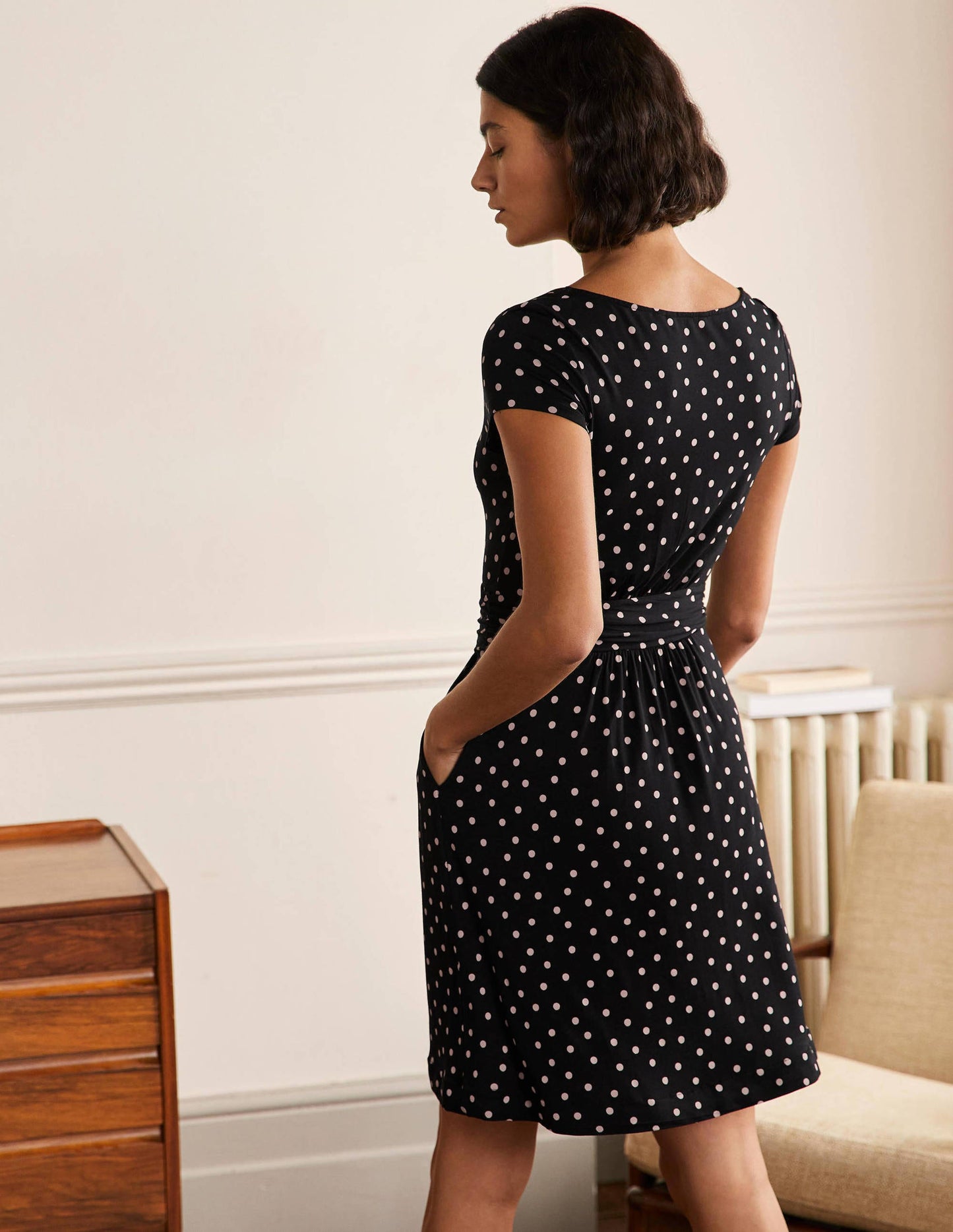 Amelie Jerseykleid-Schwarz/Zartrosa, Getupft