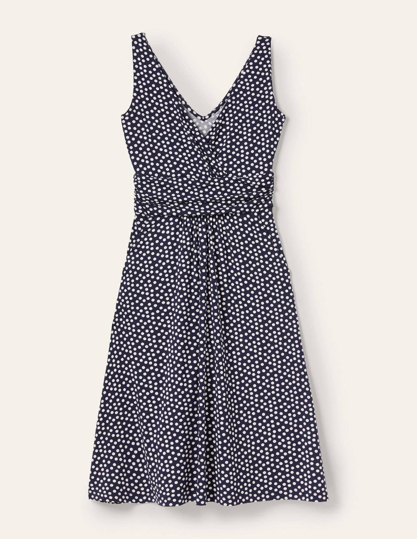 Effie Jerseykleid mit V-Ausschnitt-Französisches Navy, Verstreute Tupfen