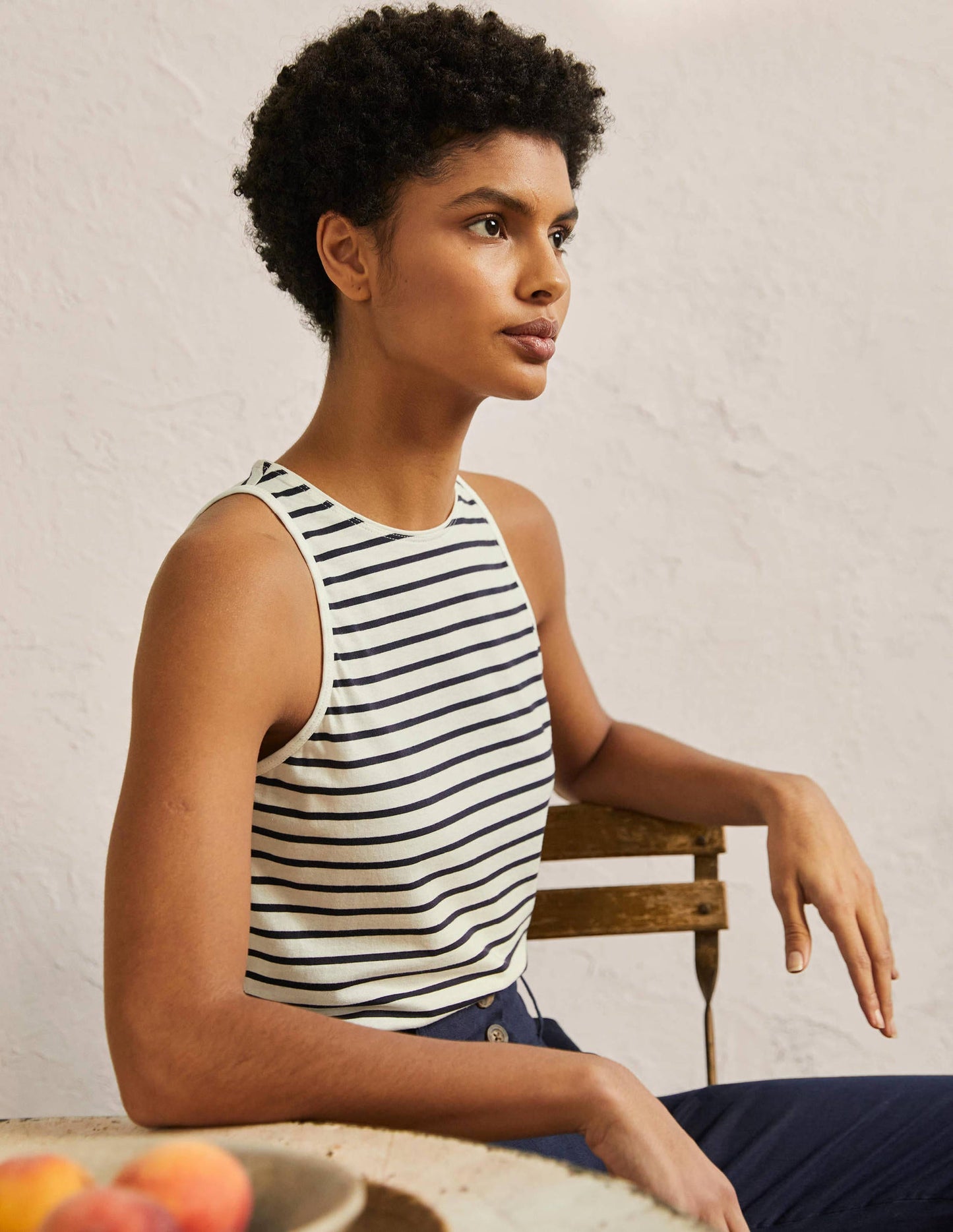 Arabella Jerseyoberteil-Naturweiß/Navy, Gestreift
