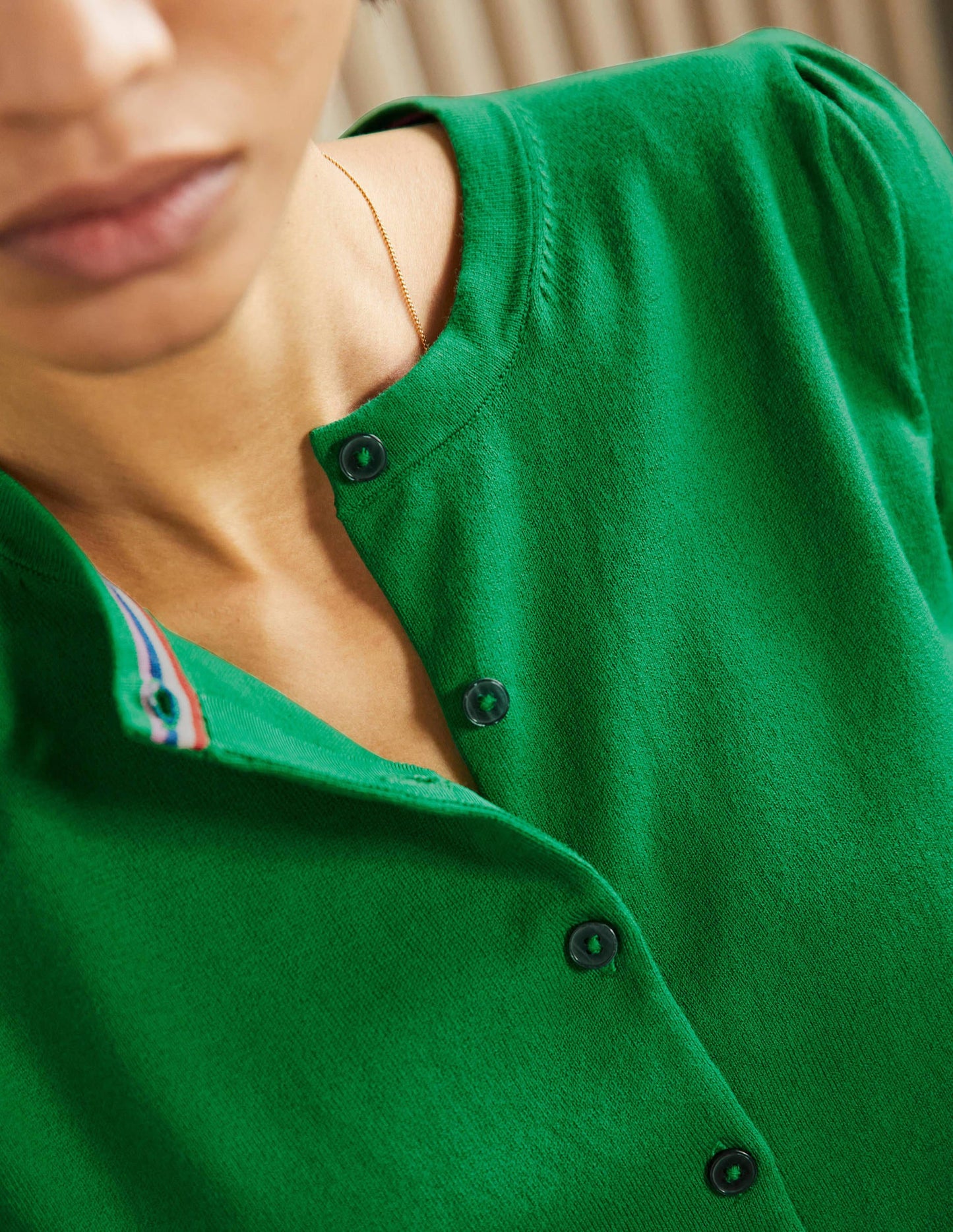 Cotton Crew Neck Cardigan-Highland Green