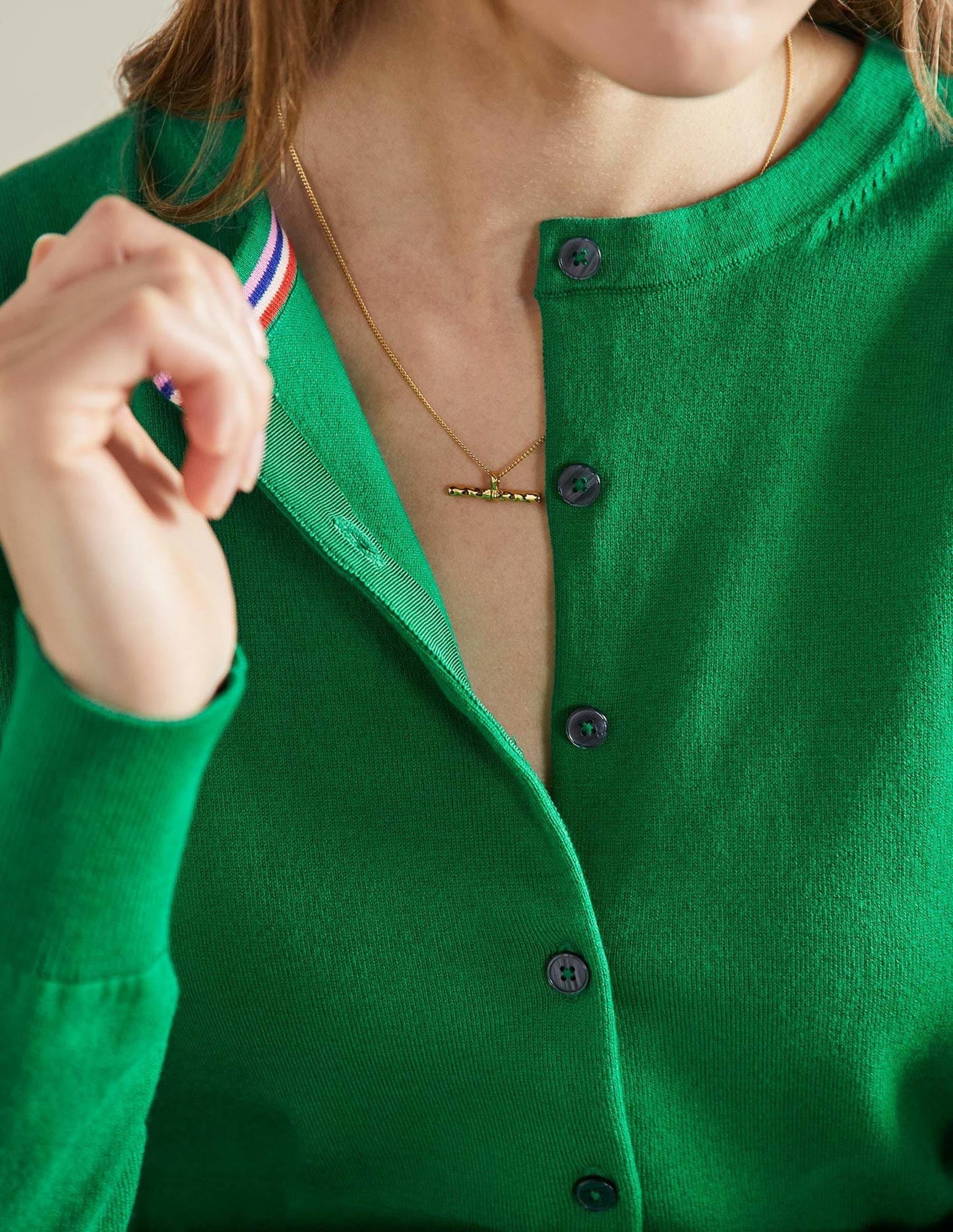 Cotton Crew Neck Cardigan-Highland Green