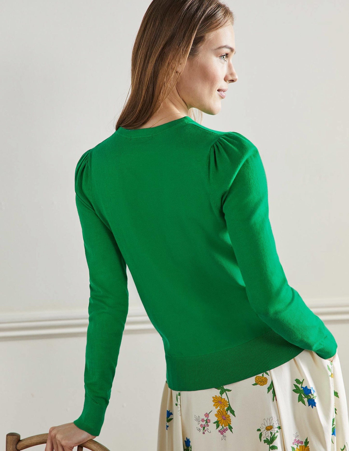 Cotton Crew Neck Cardigan-Highland Green