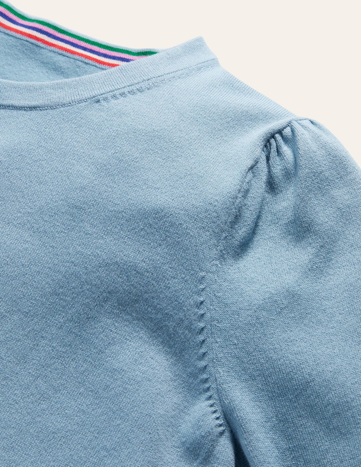 Cotton Crew Neck Cardigan-Dusty Blue