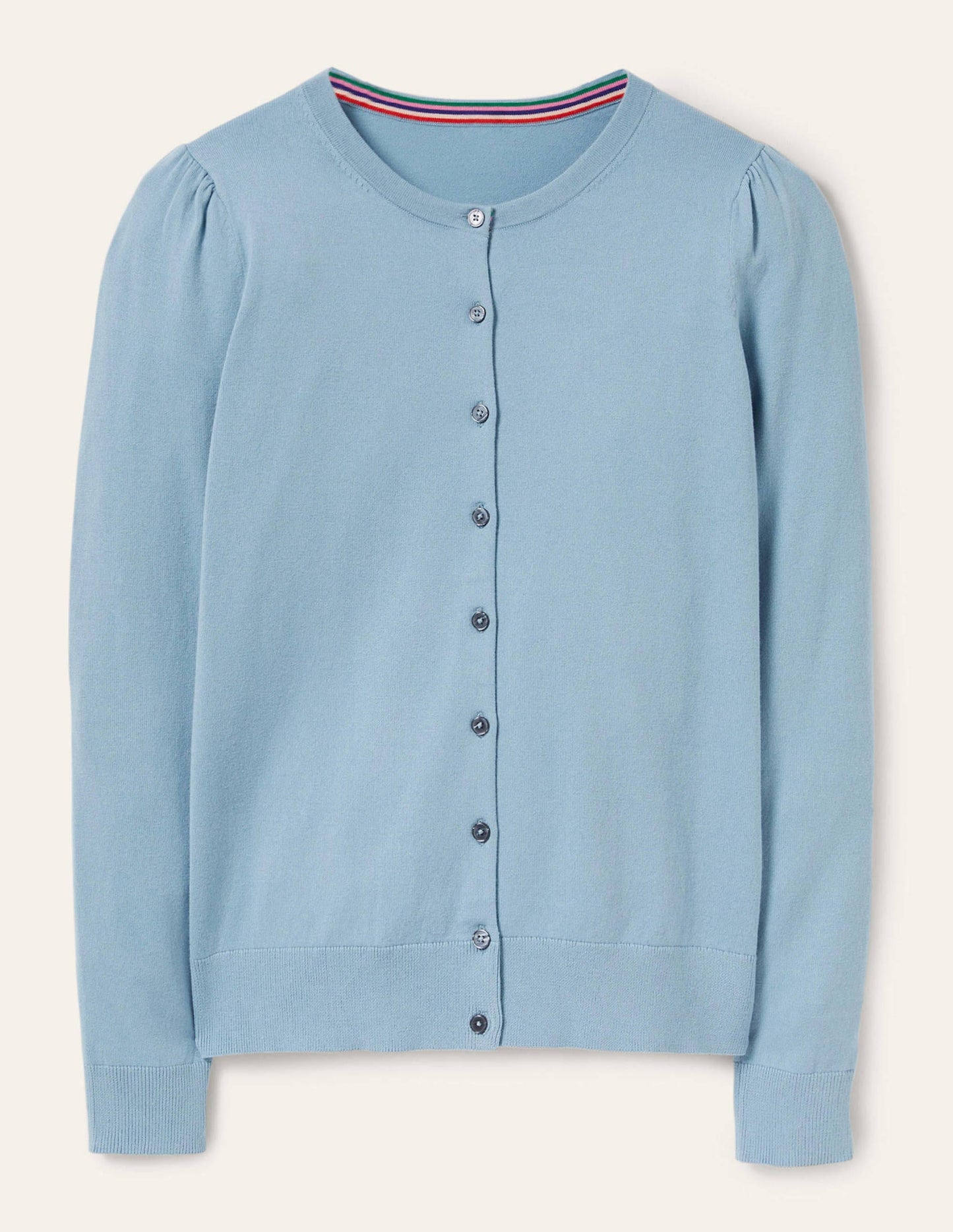 Cotton Crew Neck Cardigan-Dusty Blue