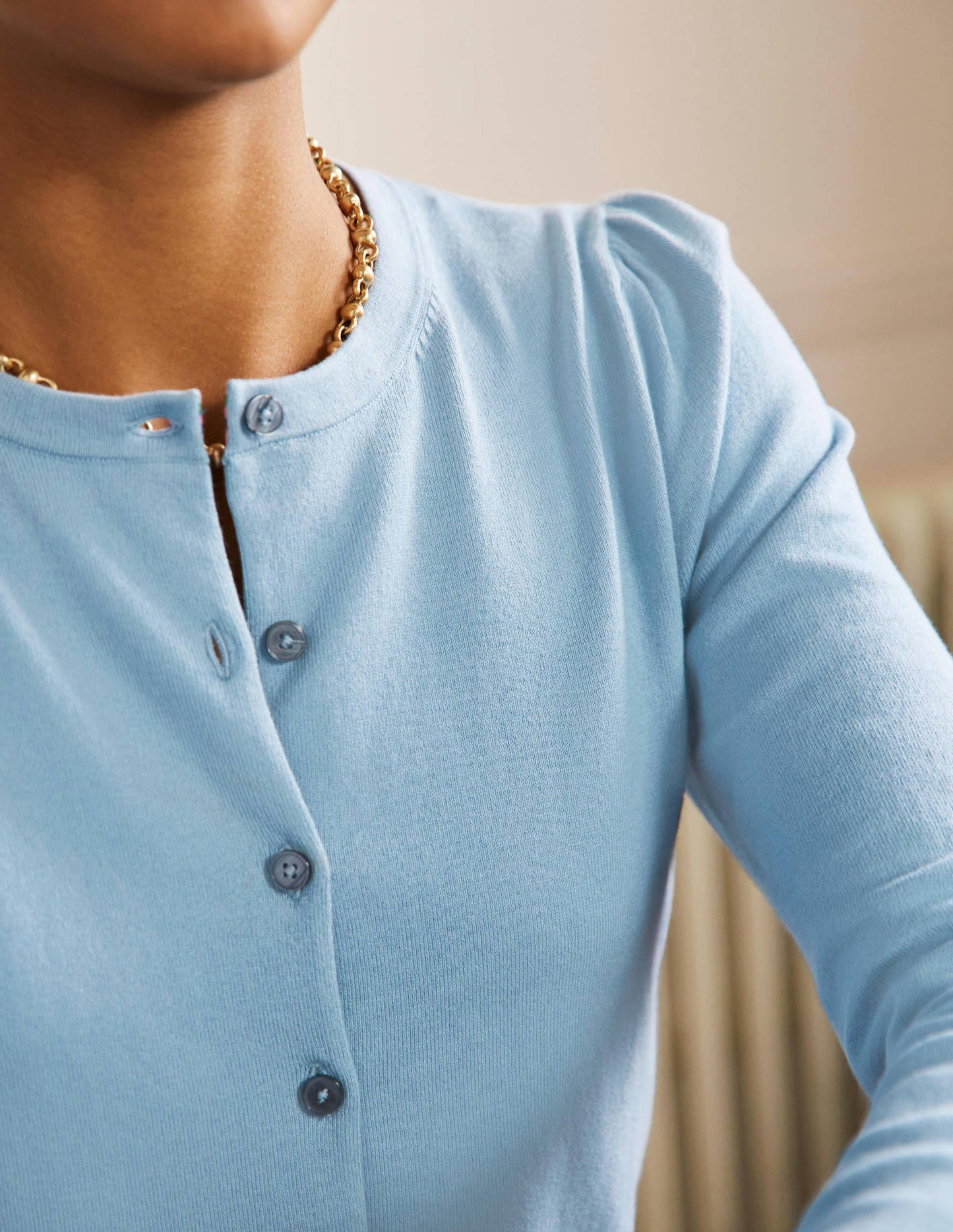 Cotton Crew Neck Cardigan-Dusty Blue