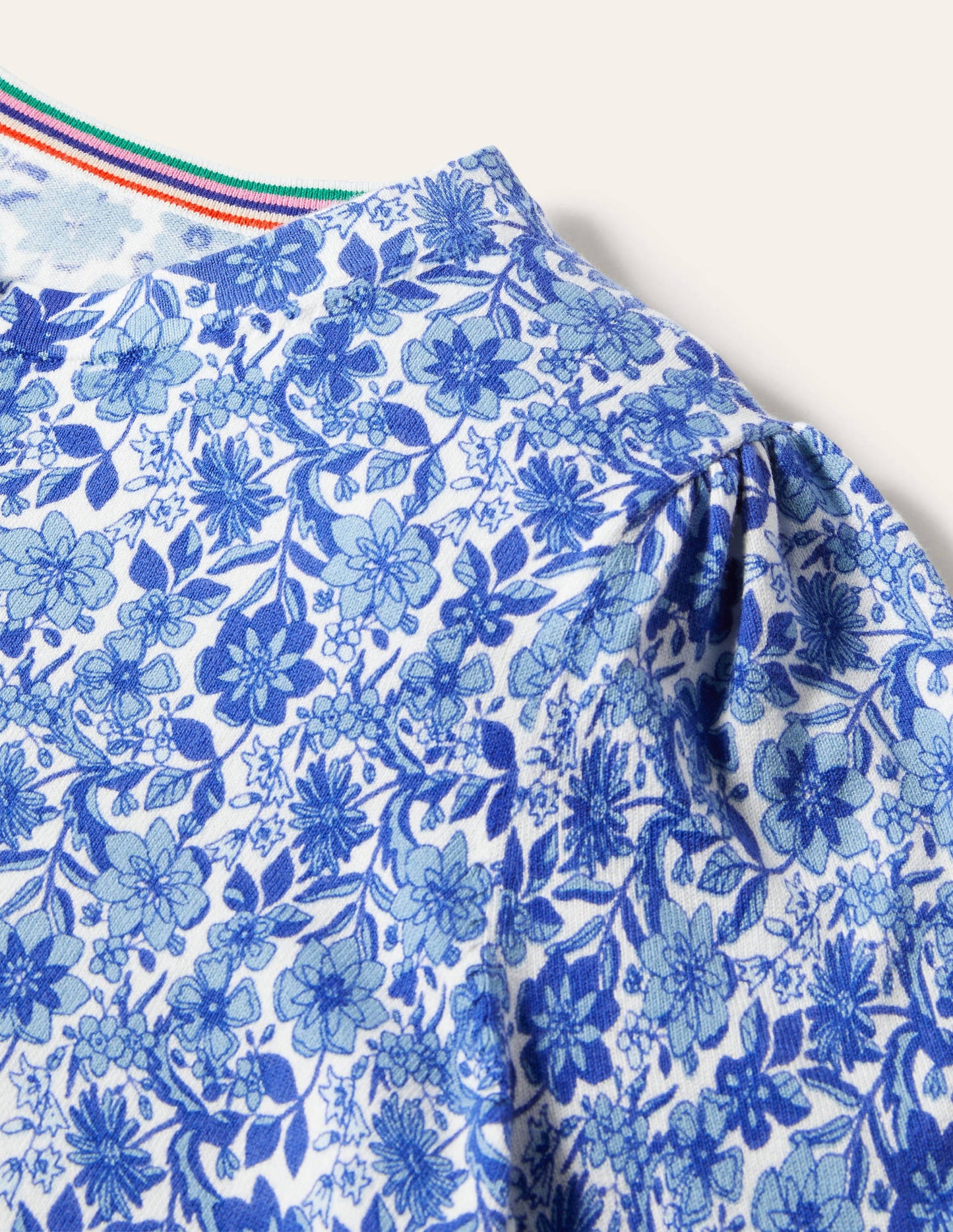 Cotton Crew Neck Cardigan-Dawn Sky, Floret Bloom
