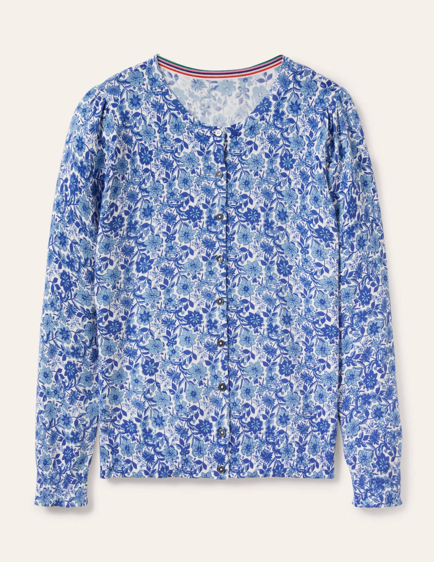 Cotton Crew Neck Cardigan-Dawn Sky, Floret Bloom