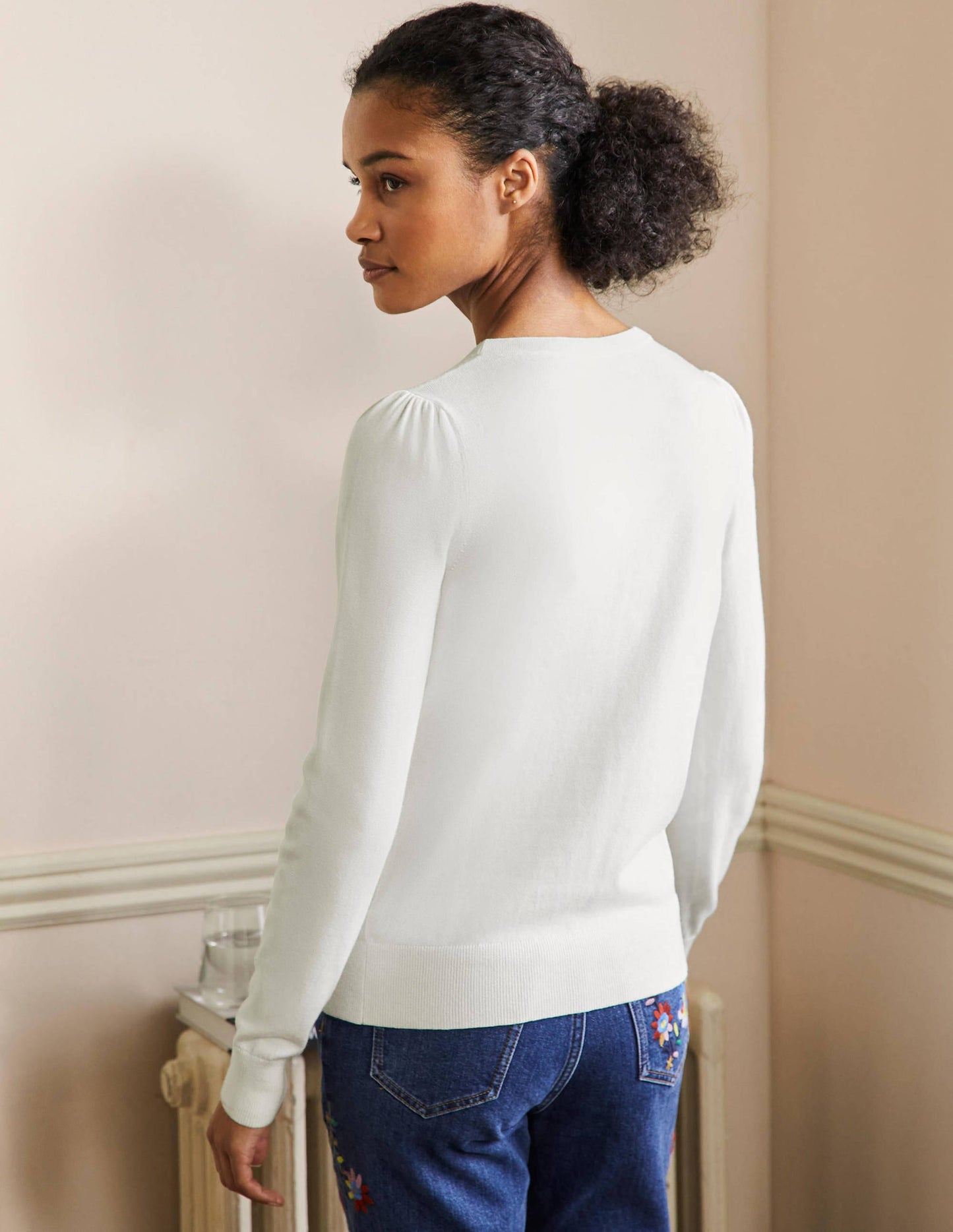 Cotton Crew Neck Cardigan-Ivory