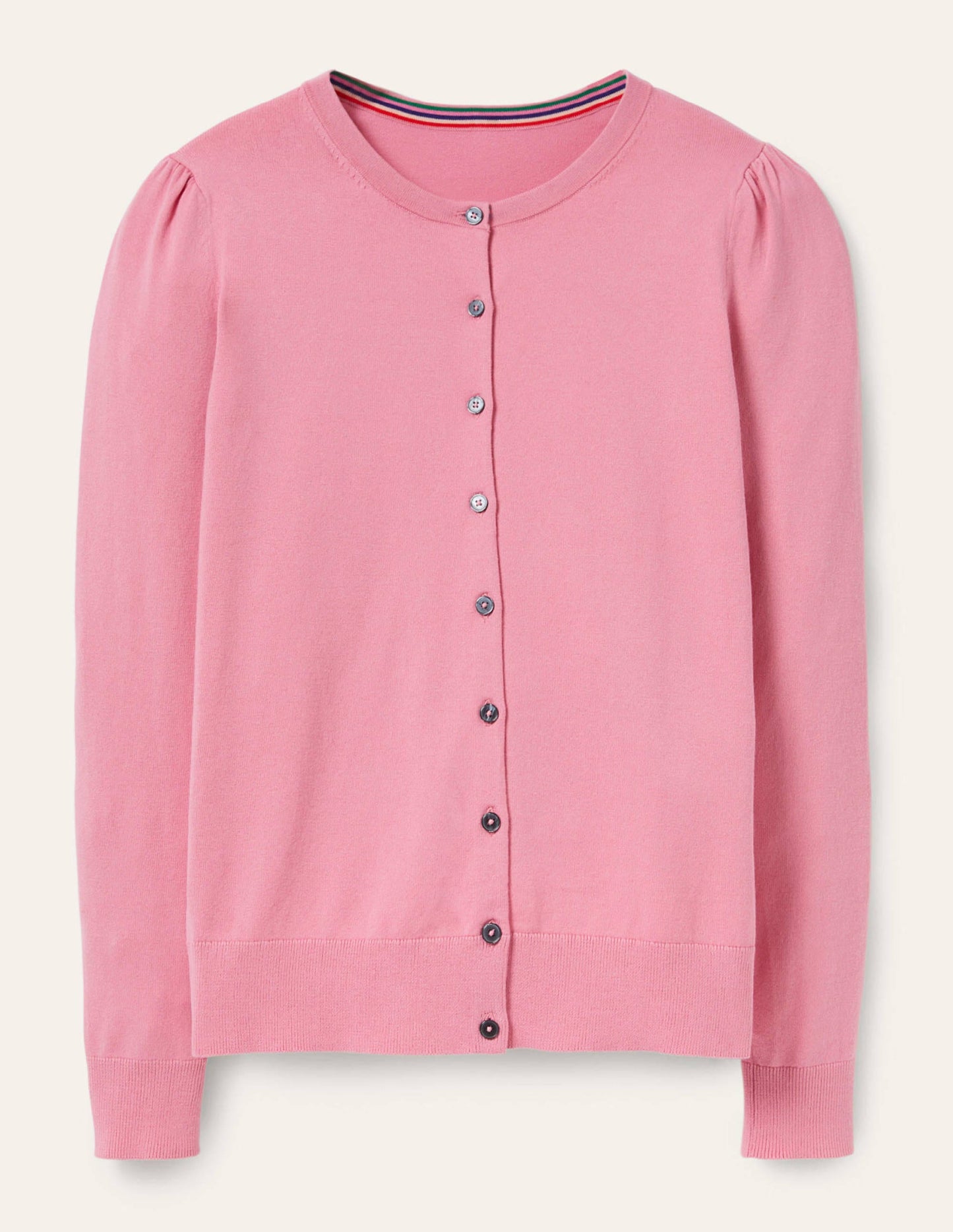 Cotton Crew Neck Cardigan-Posy Pink