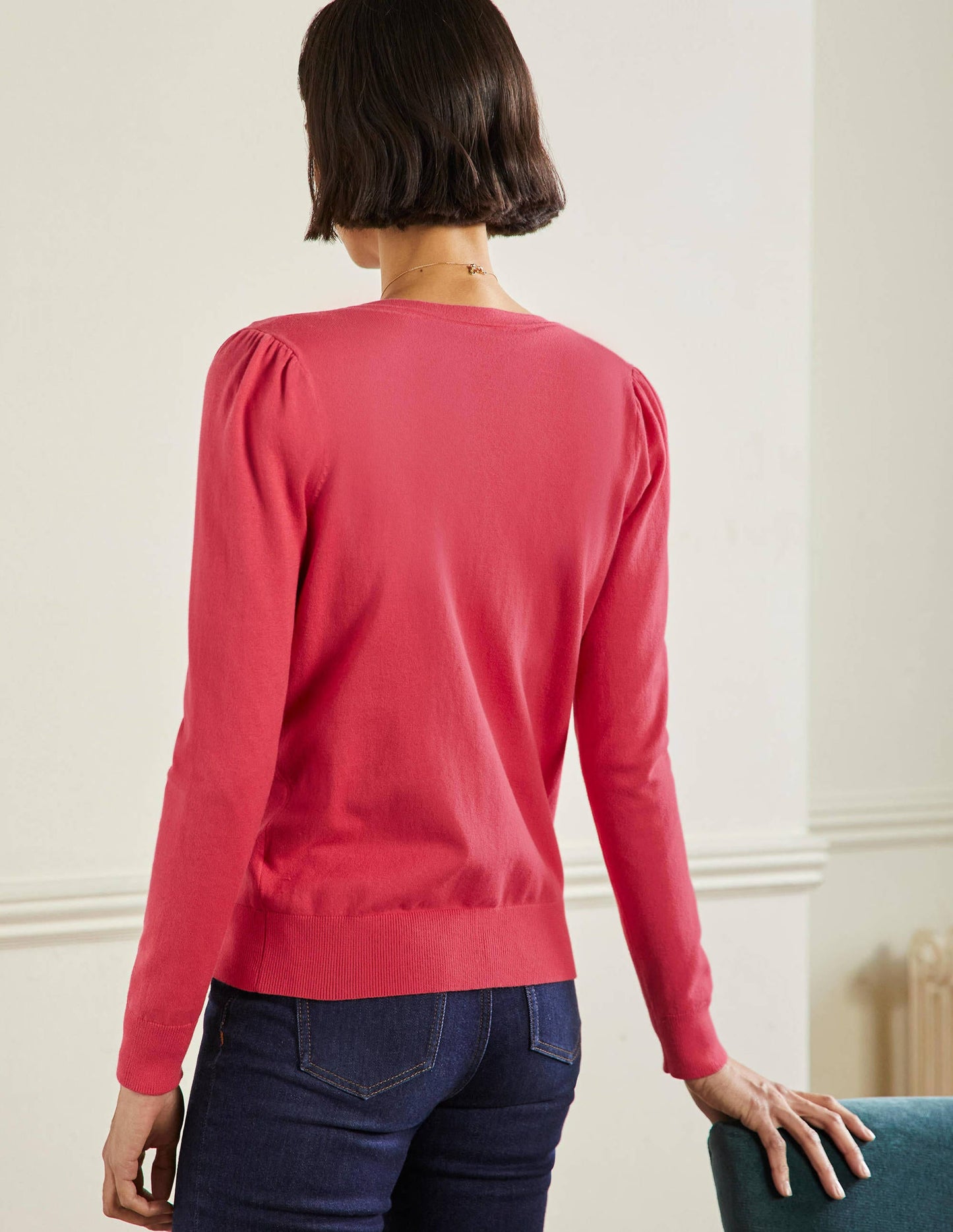 Cotton Crew Neck Cardigan-Radish