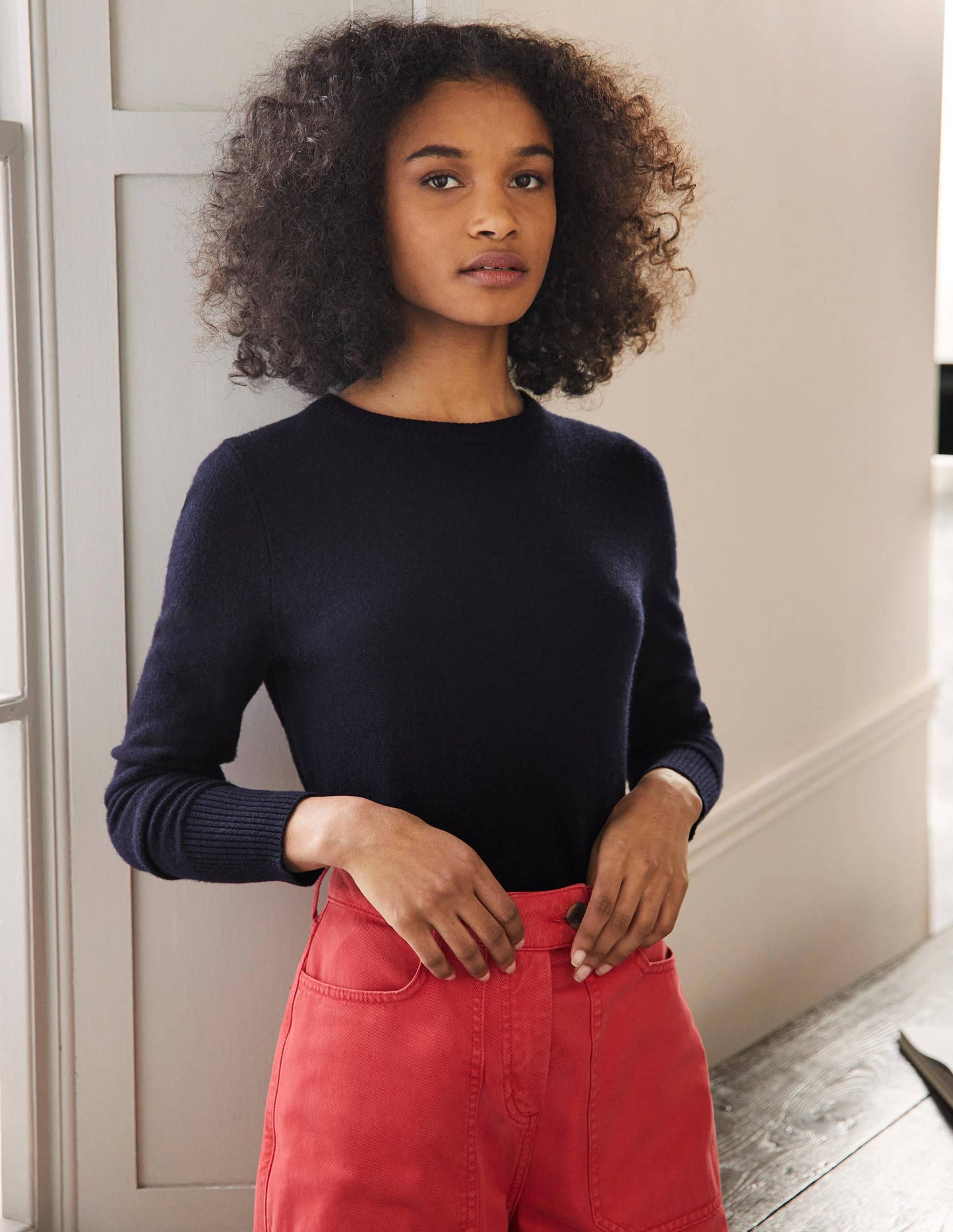Kaschmirpullover mit Rundhalsausschnitt-Marineblau