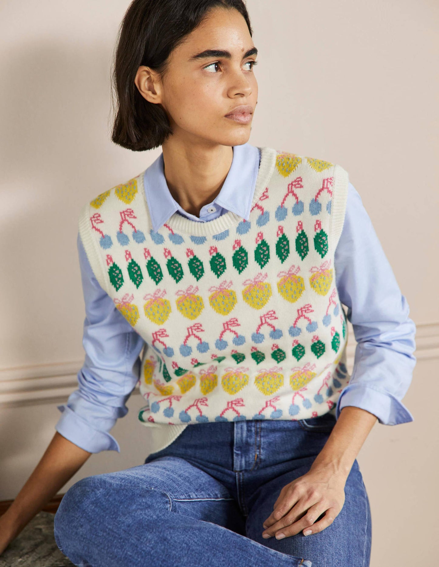 Harriet Top-Naturweiß, Früchtemotiv