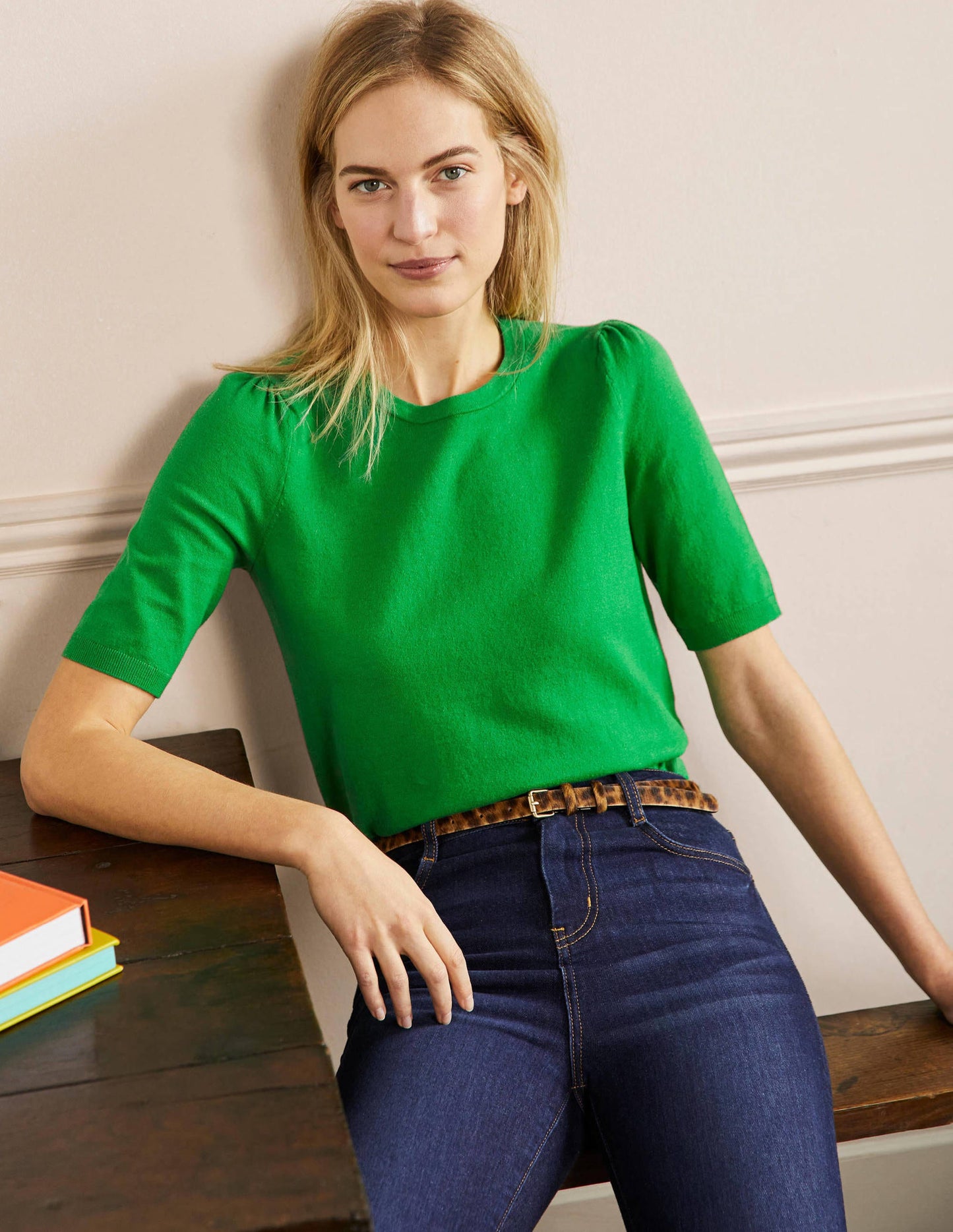 Cotton Crew Knitted Top-Highland Green