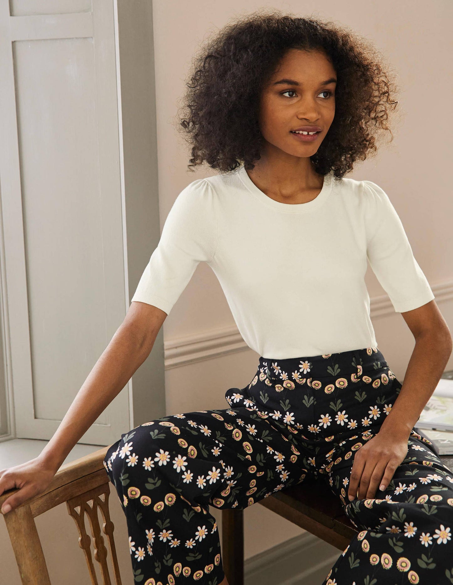Cotton Crew Knitted Top-Ivory