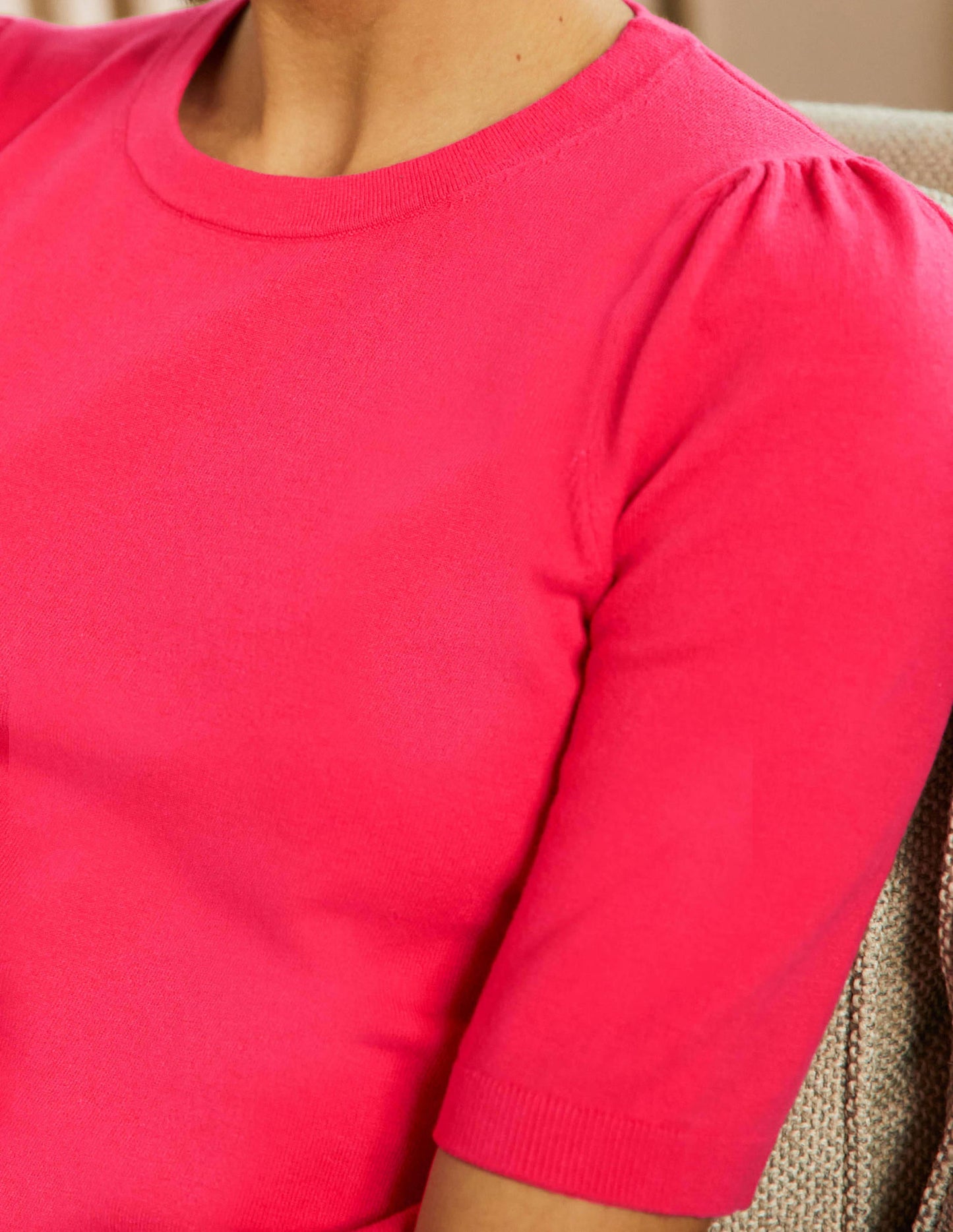 Cotton Crew Knitted Top-Radish