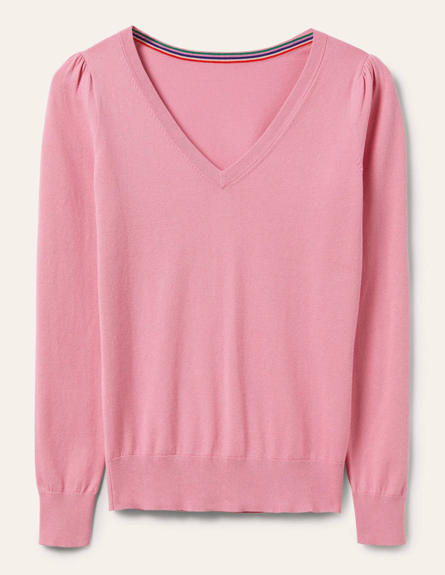 Baumwollpullover mit V-Ausschnitt-Blümchenrosa