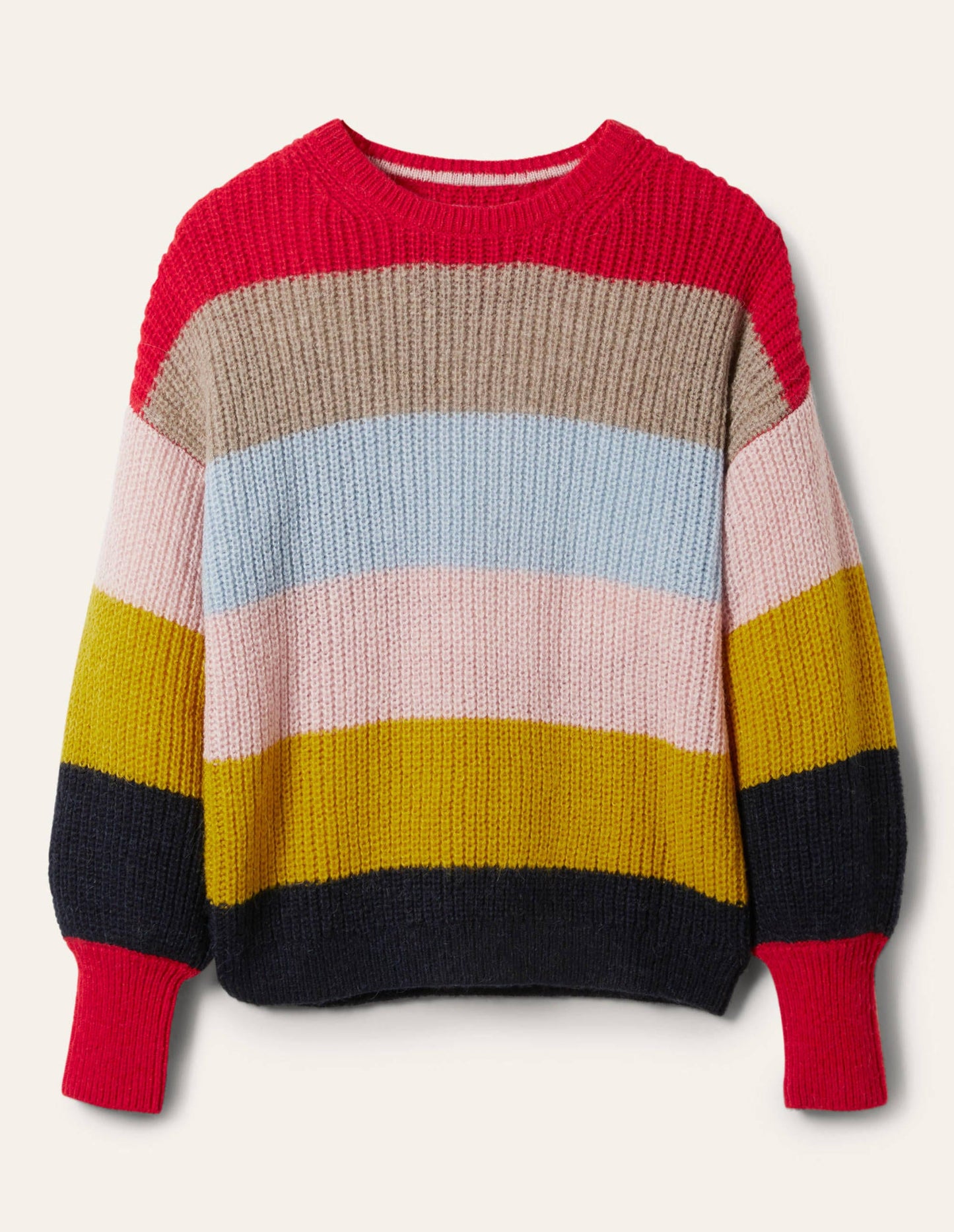 Flauschiger Pullover mit gerafften Blousonärmeln-Flauschiger Regenbogen, Bunt Gestreift