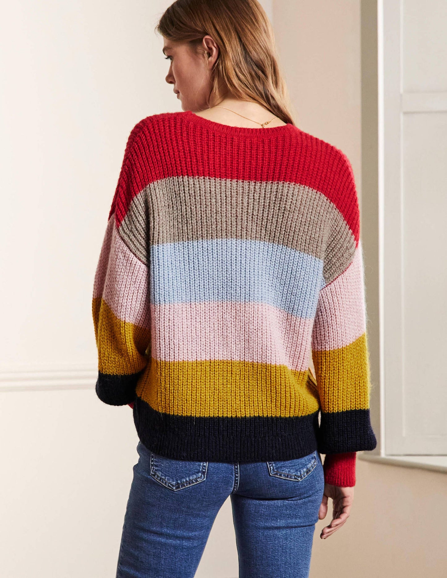 Flauschiger Pullover mit gerafften Blousonärmeln-Flauschiger Regenbogen, Bunt Gestreift