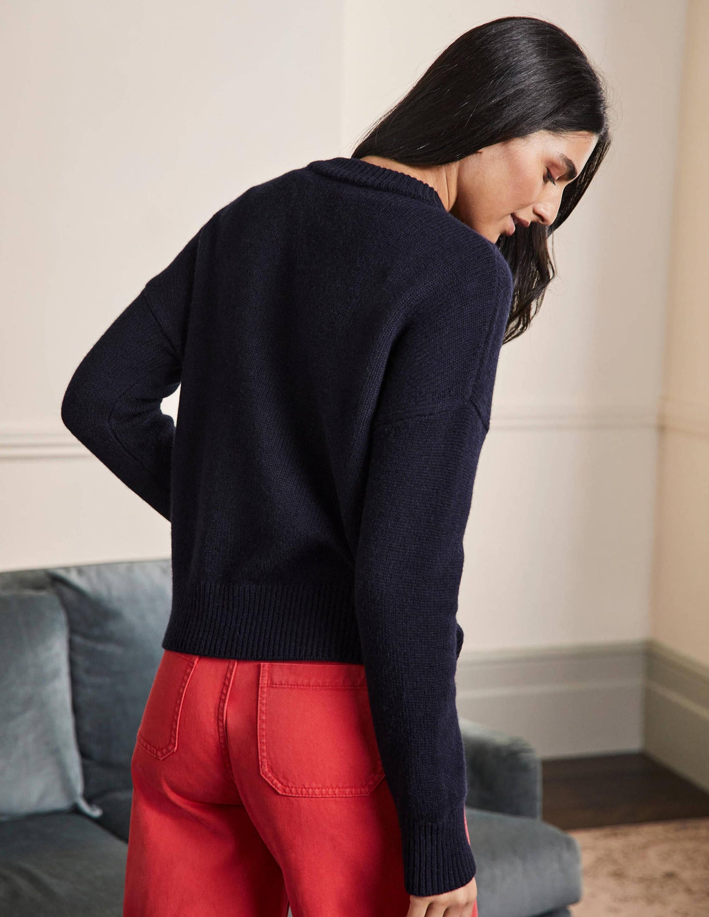 Grobgestrickter Kaschmircardigan-Marineblau