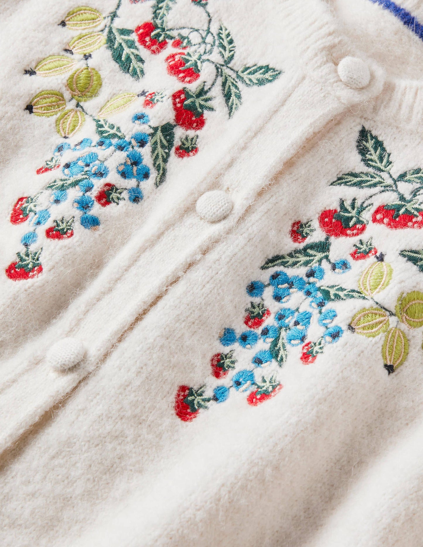 Flauschiger Cardigan mit Stickerei-Naturweiß, Stickerei