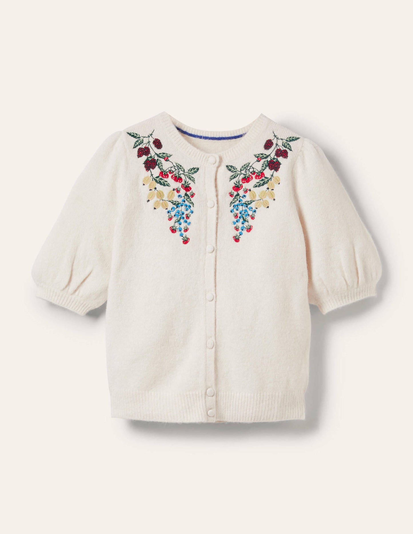 Flauschiger Cardigan mit Stickerei-Naturweiß, Stickerei