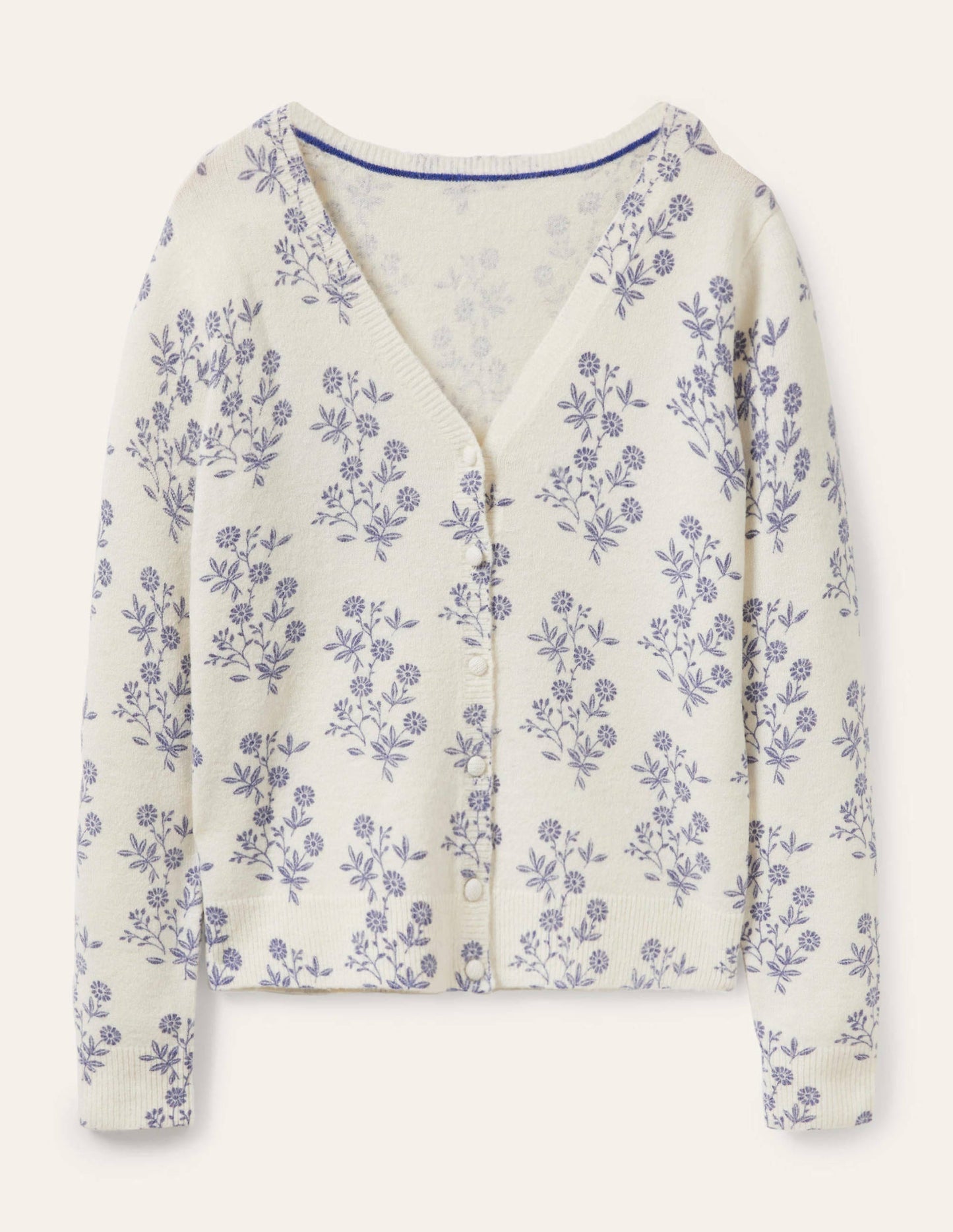 Anita Gemusterter flauschiger Cardigan-Naturweiß, Gruppierte Blätter