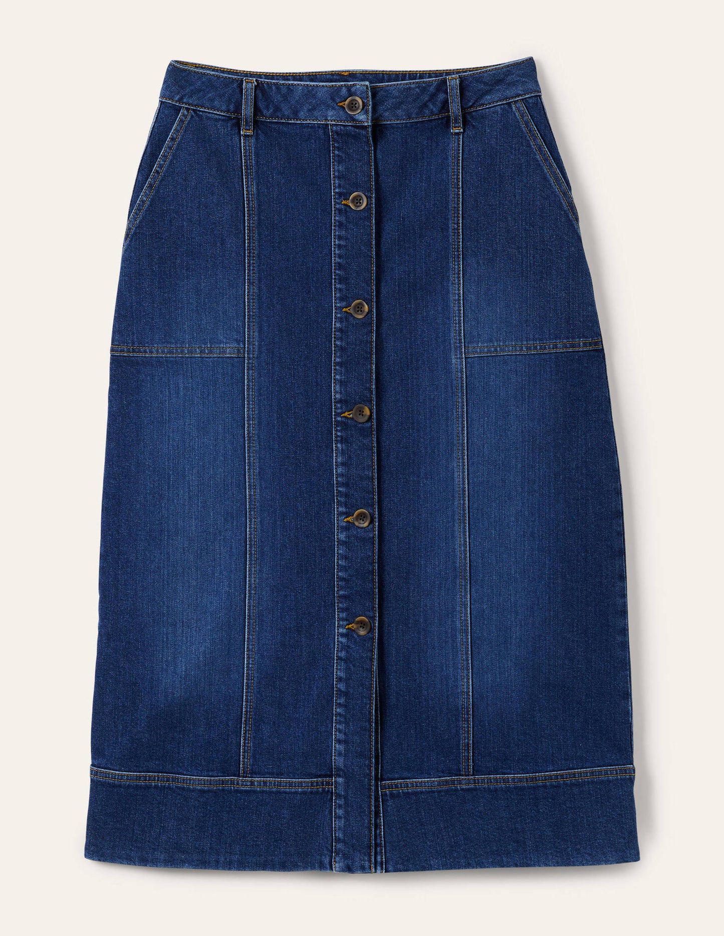 Midirock mit Steppnaht-Mittleres Vintageblau