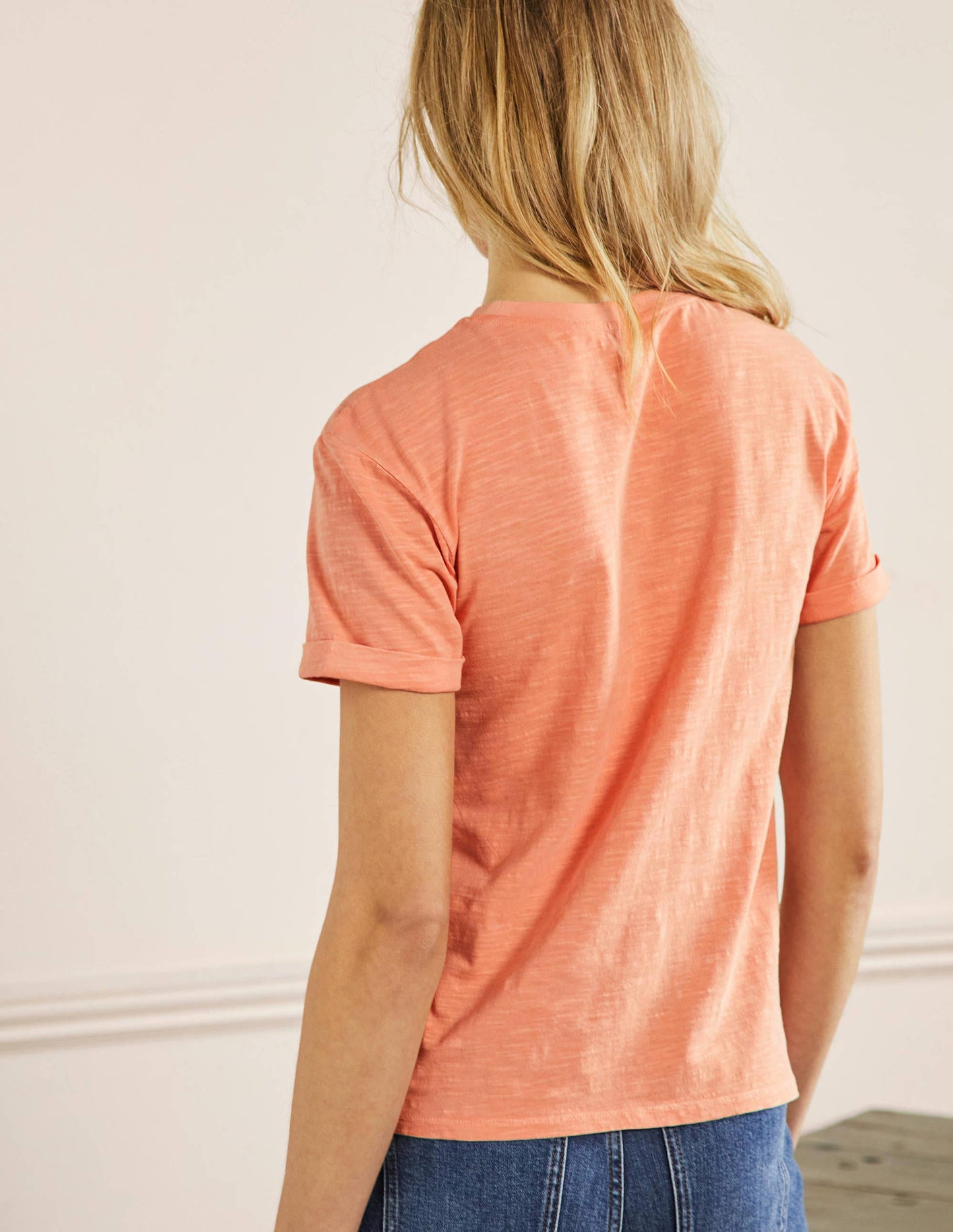 Turn Up Cuff Cotton T-shirt-Burnt Coral, Banana