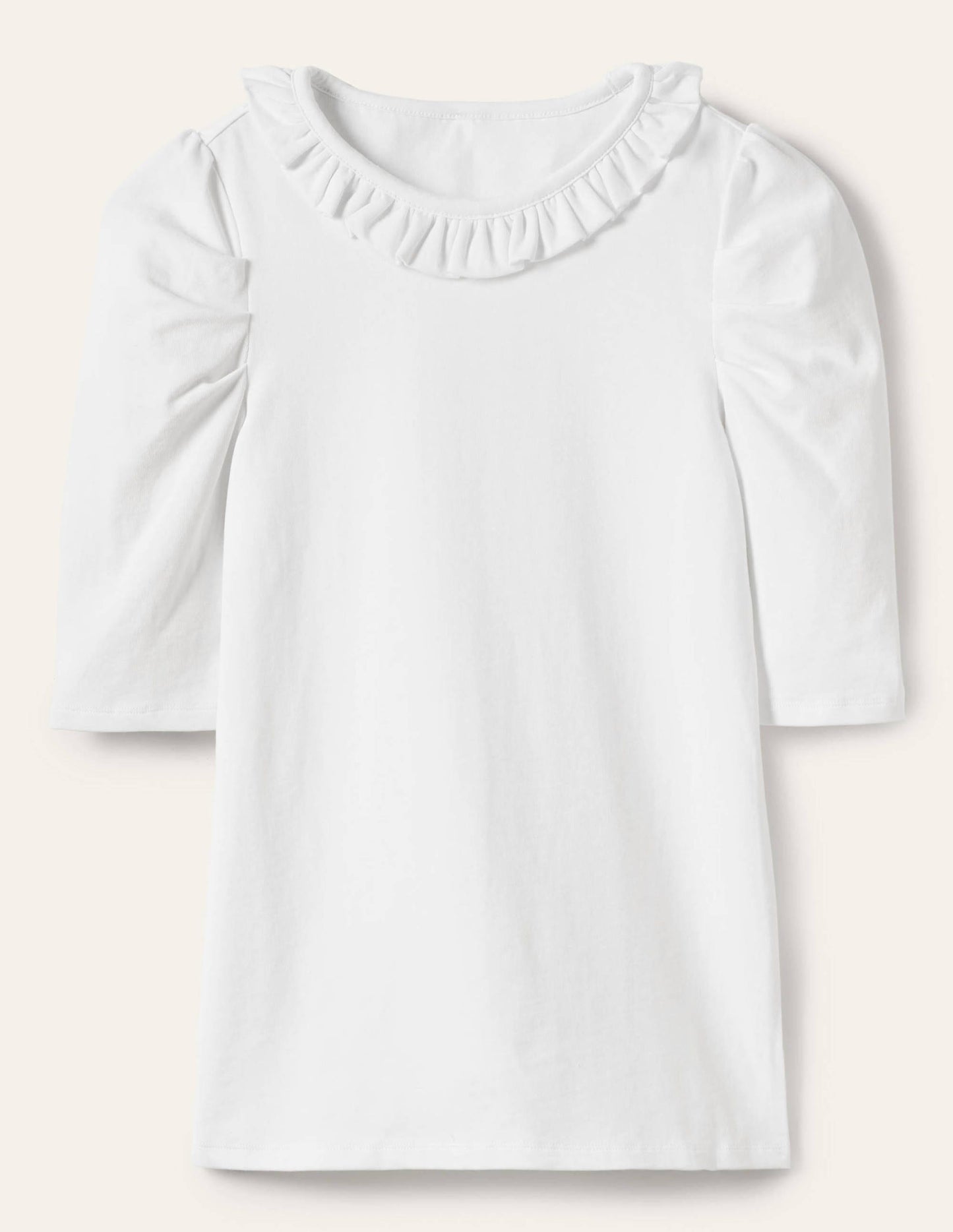 T-Shirt mit Puffärmeln und Rüschenausschnitt-Weiß