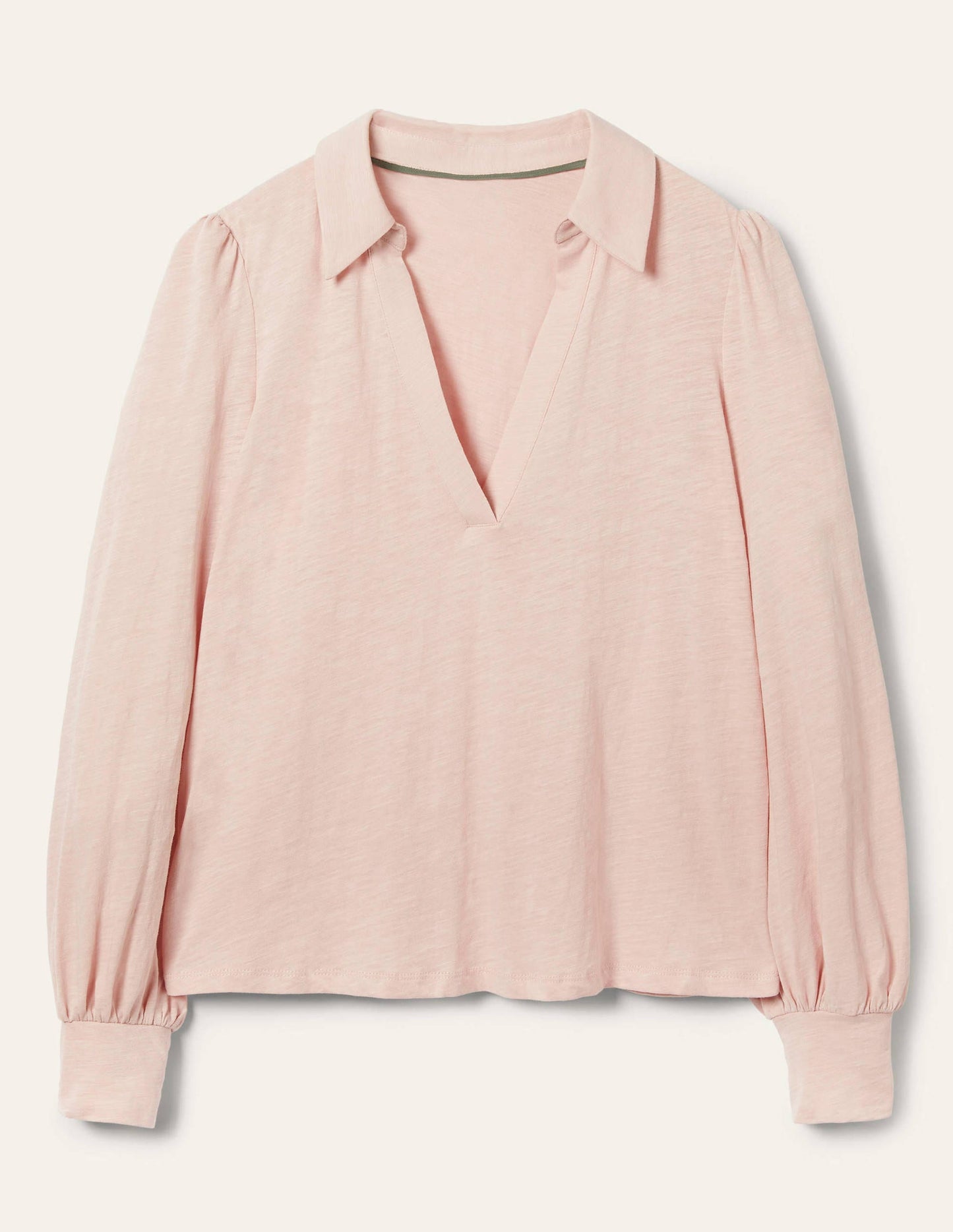 Collared Notch Neck Cotton Top-Milkshake