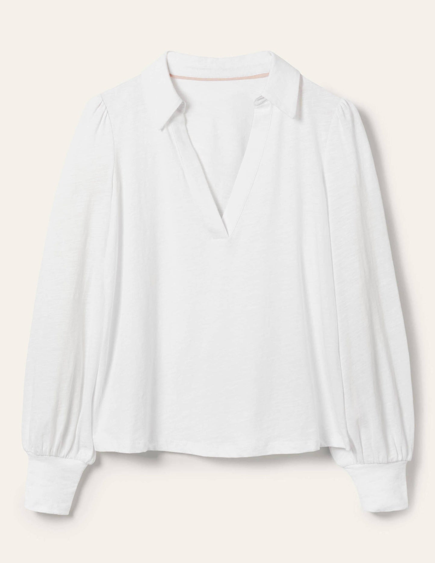 Collared Notch Neck Cotton Top-White