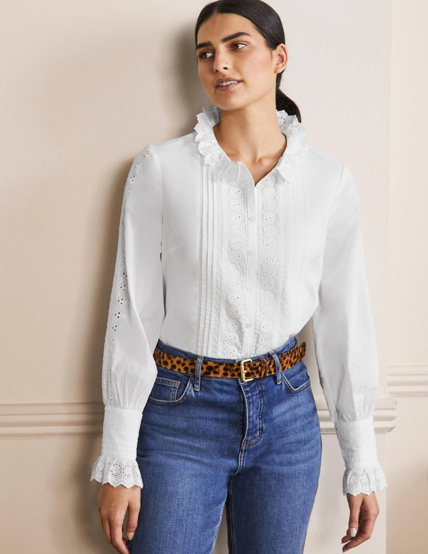 Bluse mit Spitzenborte-Weiß