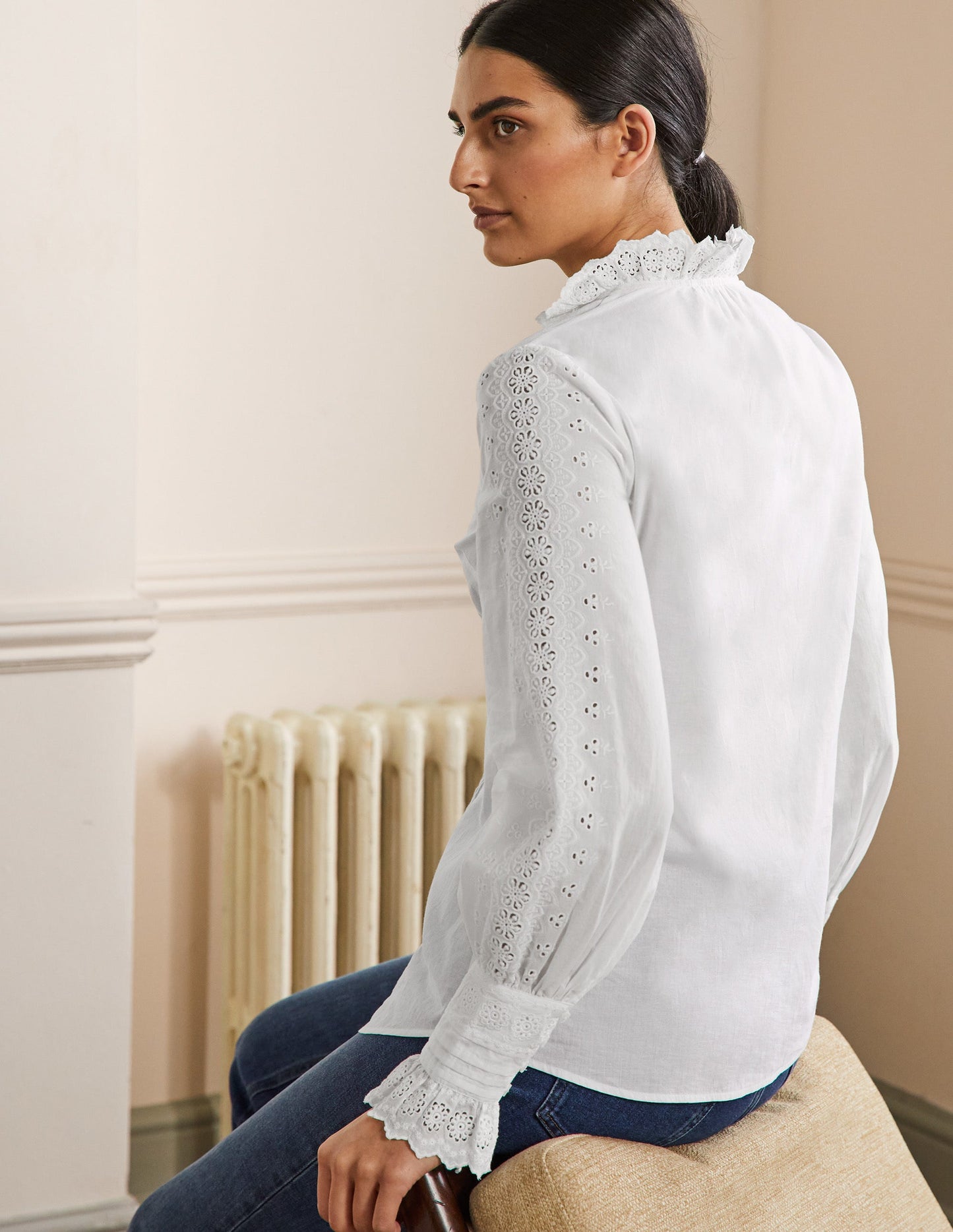 Bluse mit Spitzenborte-Weiß