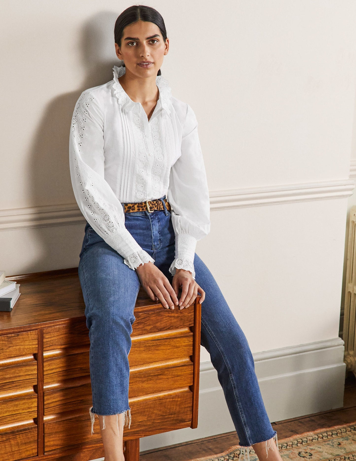 Bluse mit Spitzenborte-Weiß