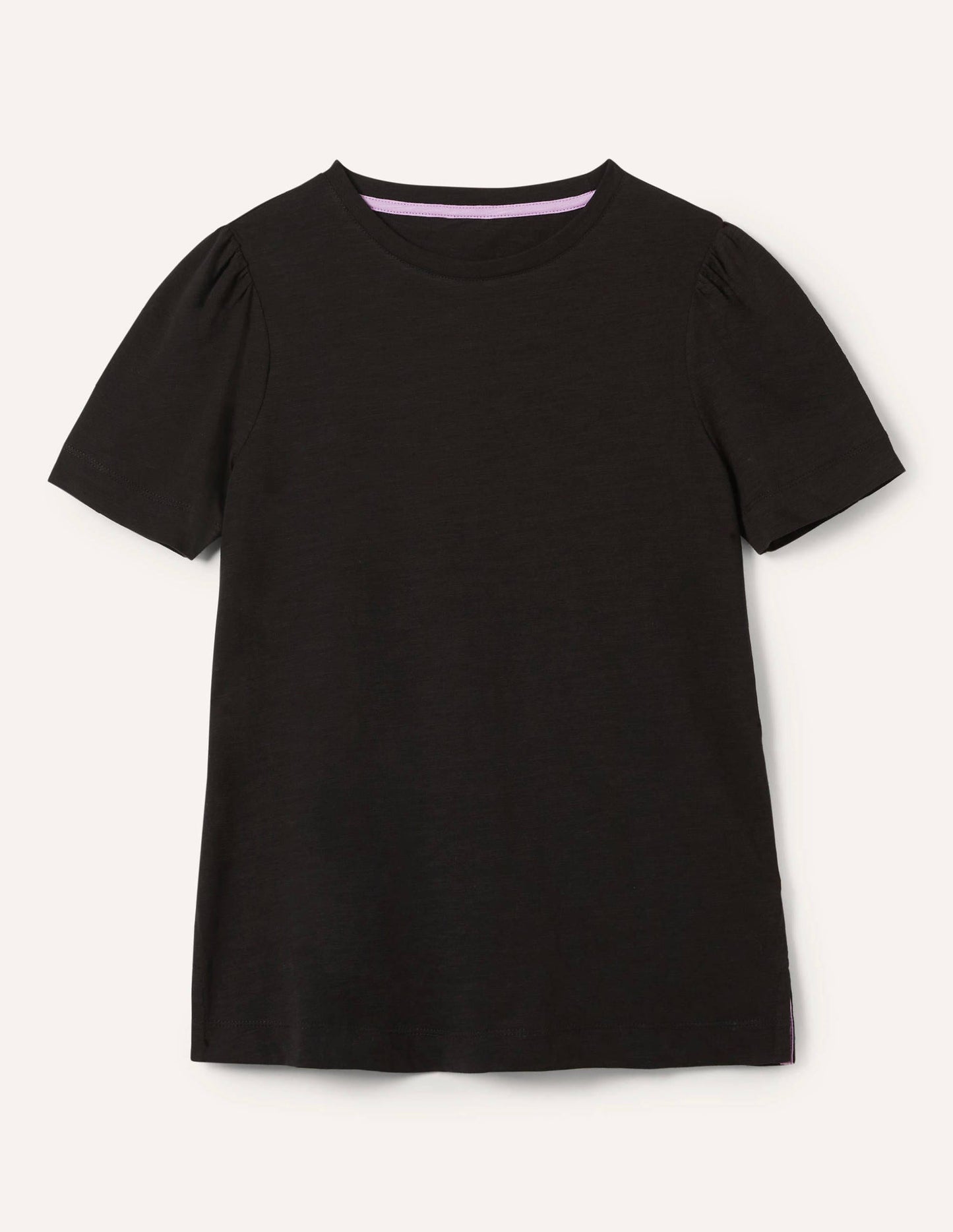 T-Shirt aus Baumwolle mit Puffärmeln-Schwarz