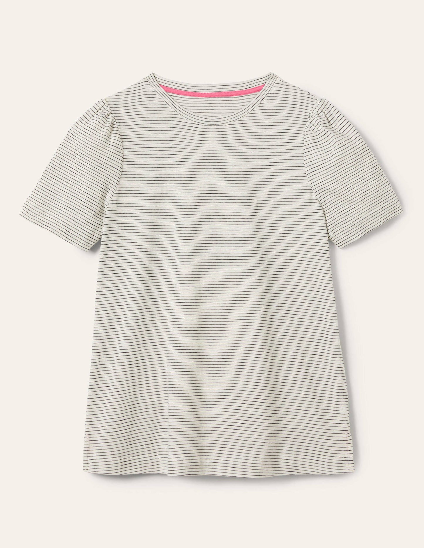 T-shirt en coton à manches bouffantes-Rayé ivoire/bleu marine