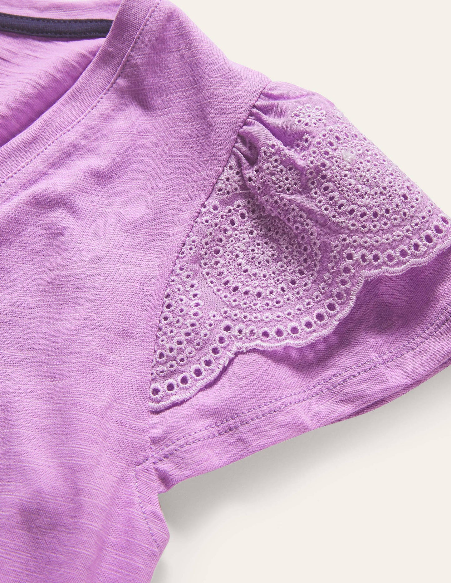 Broderie Cotton V-Neck T-Shirt-African Violet
