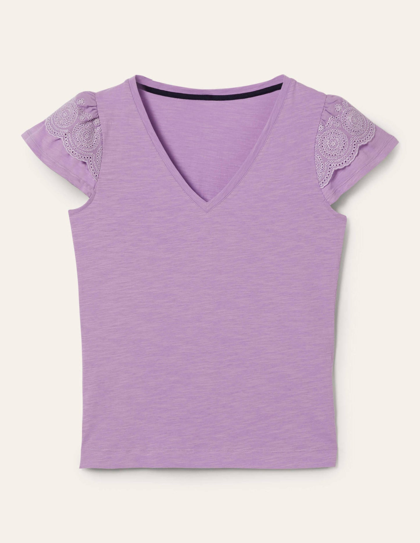 Broderie Cotton V-Neck T-Shirt-African Violet