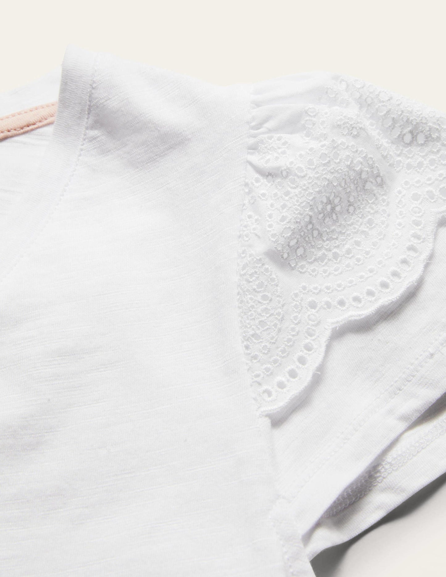 Broderie Cotton V-Neck T-Shirt-White