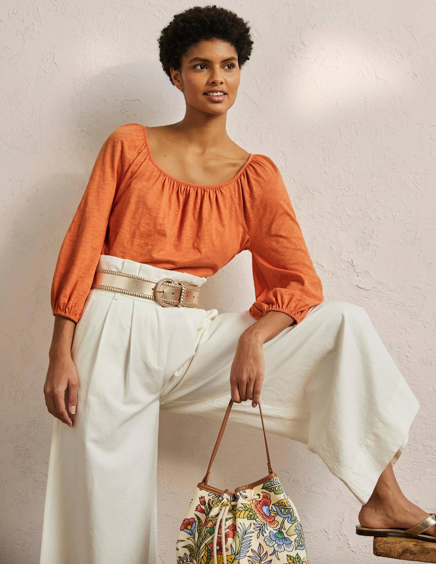 Blouson Sleeve Cotton Top-Dusty Orange