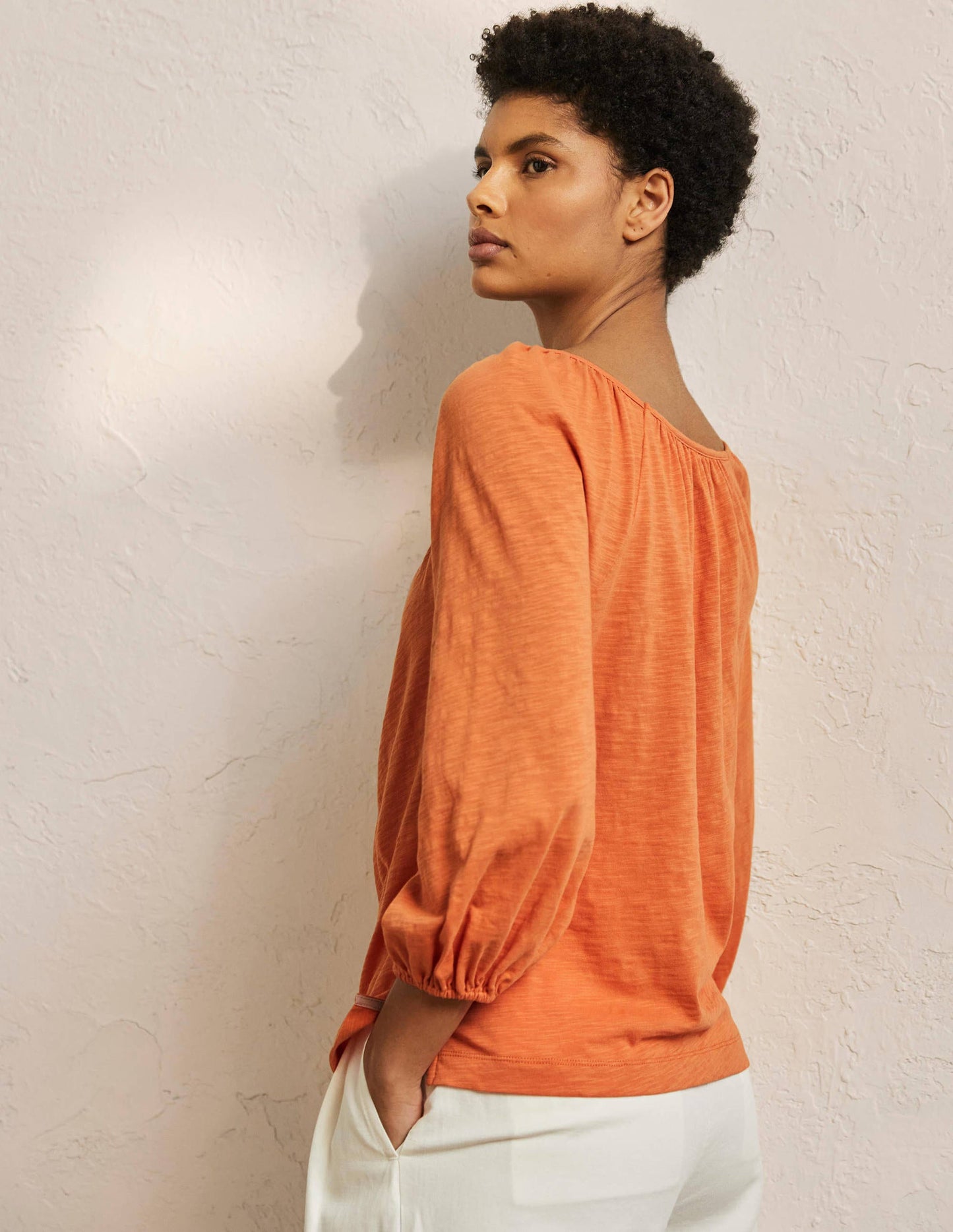 Blouson Sleeve Cotton Top-Dusty Orange