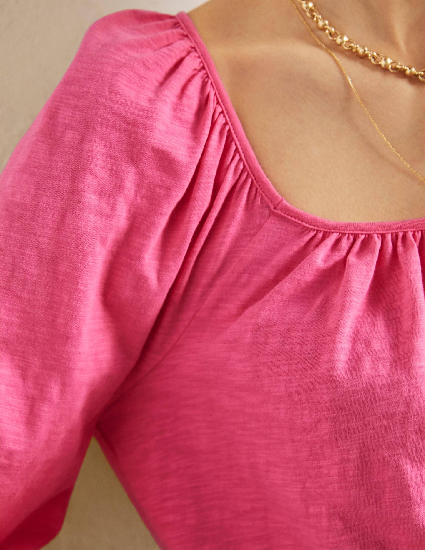 Blouson Sleeve Cotton Top-Festival Pink