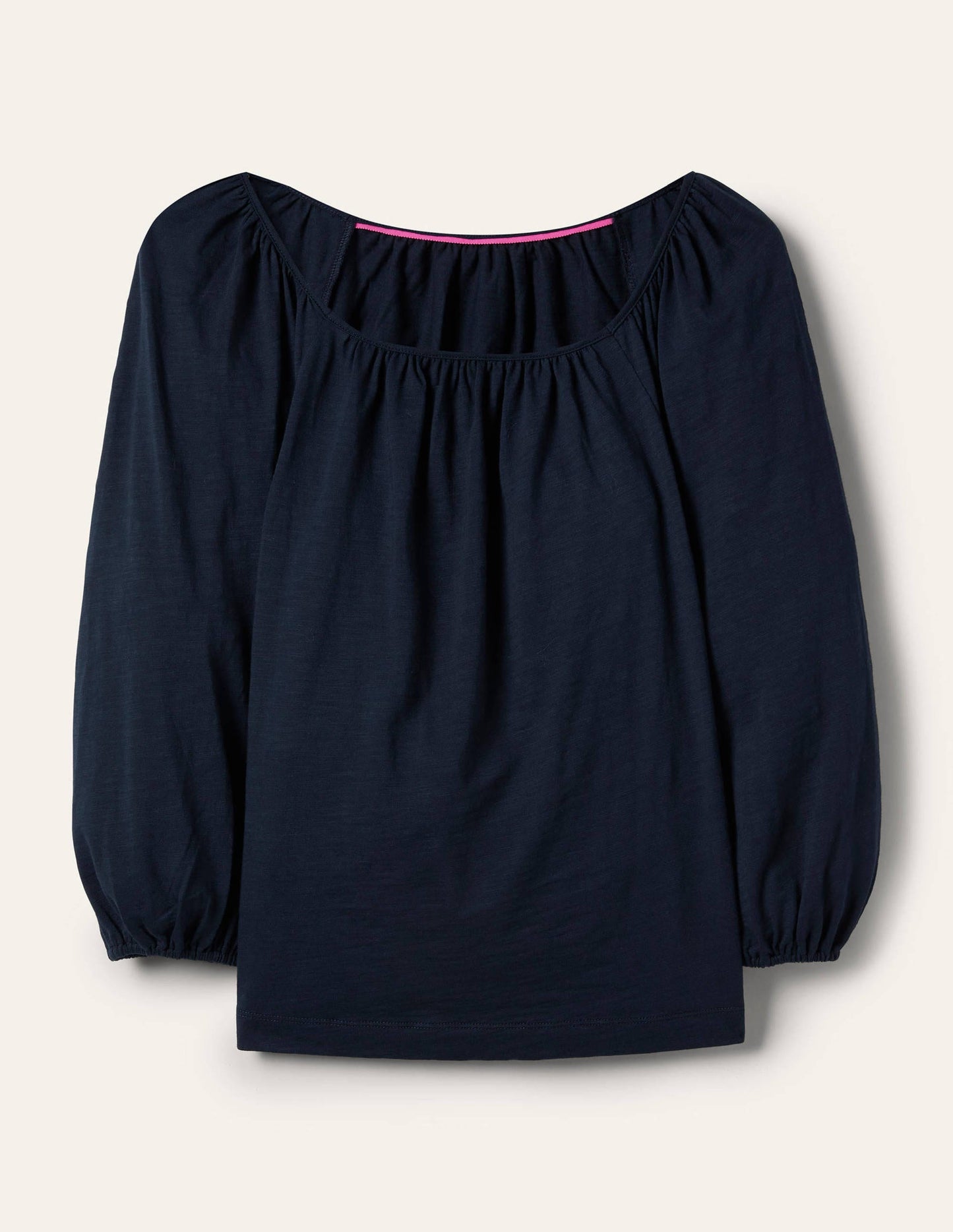 Blouson Sleeve Cotton Top-Navy