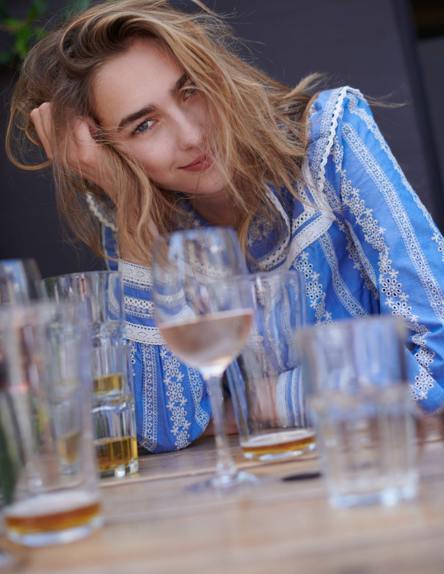 Bluse mit Häkelborte-Faux-Uni
