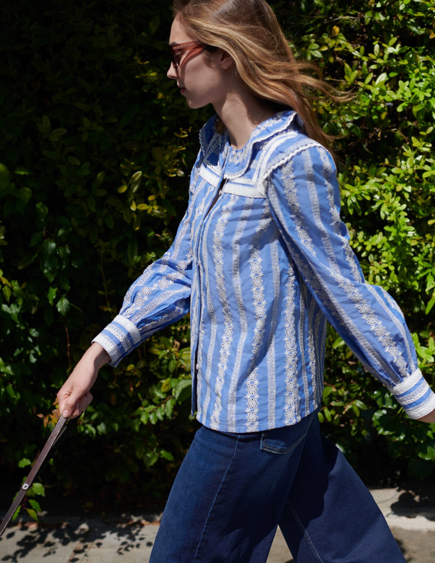 Bluse mit Häkelborte-Faux-Uni