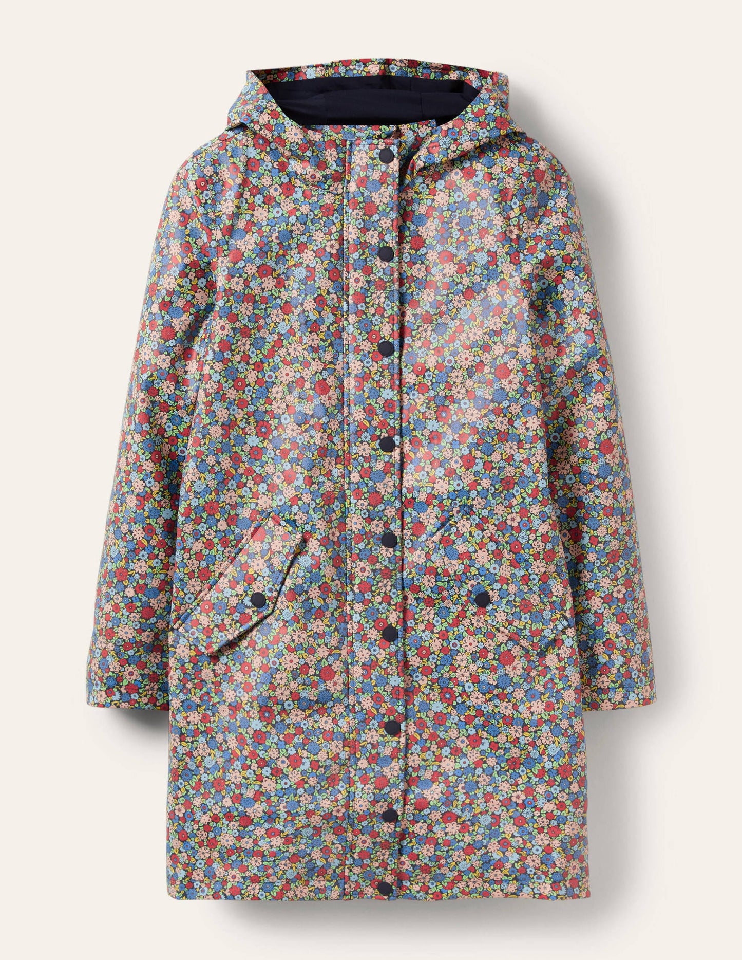 Morris Wasserdichter Regenmantel-Navy, Gruppierte Blumen