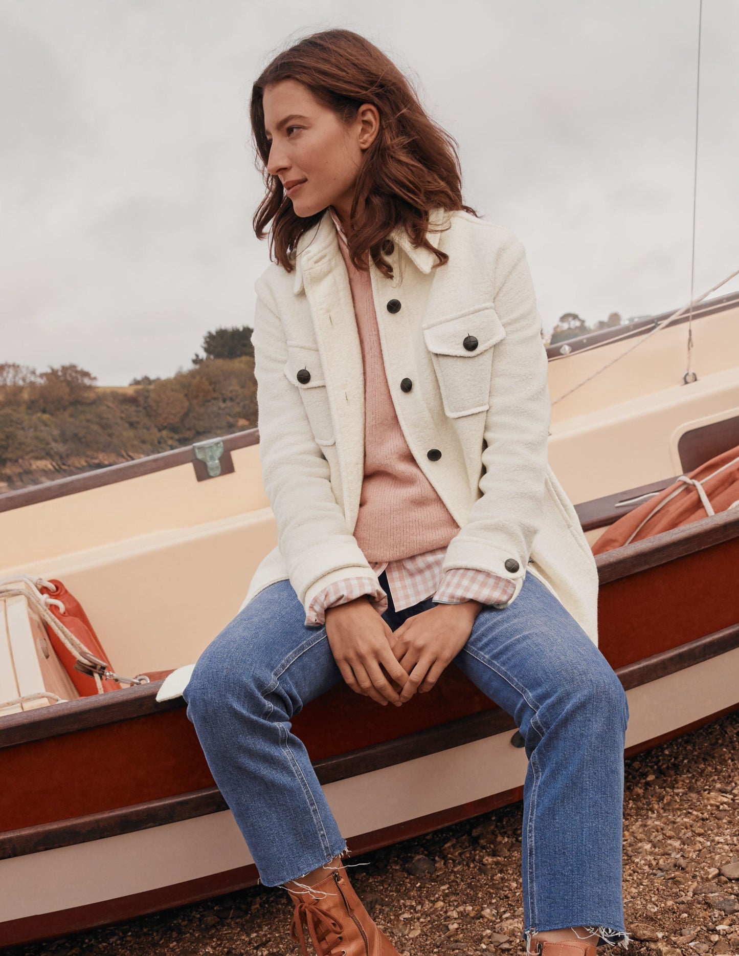 Manteau façon surchemise en laine texturée-Ivoire